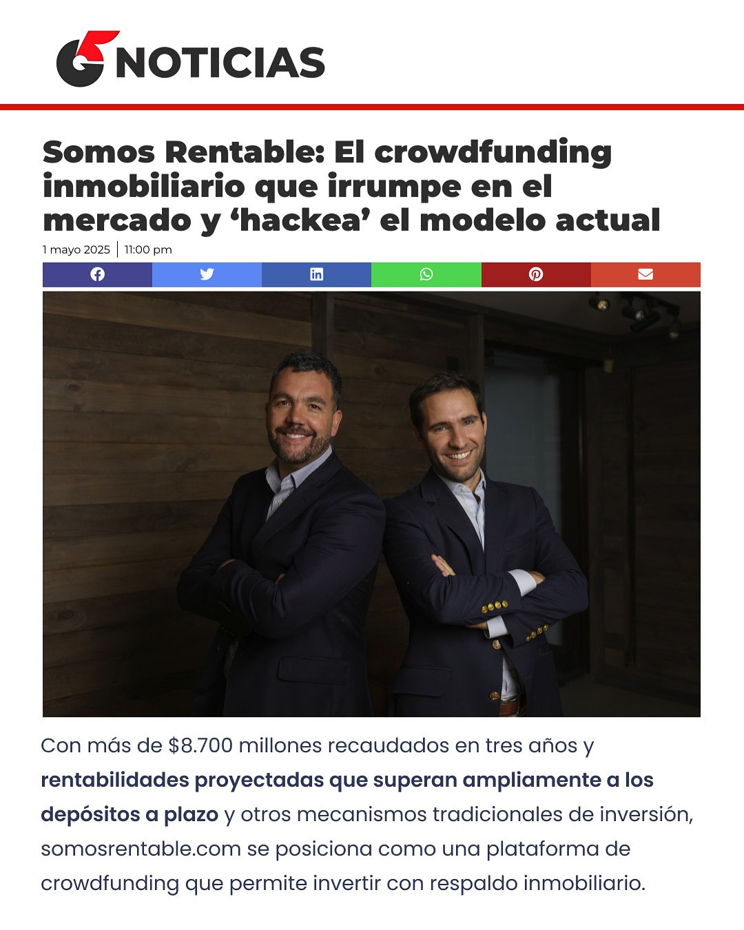 Somos Rentable Facebook ad: Volvimos a salir en prensa en prensa
