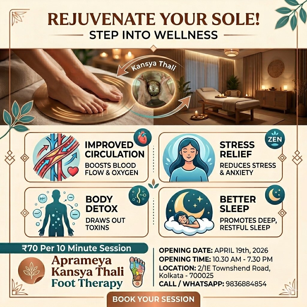 Aprameya Kansya Thali Foot Therapy Facebook ad: Step into a world of ancient healing and…