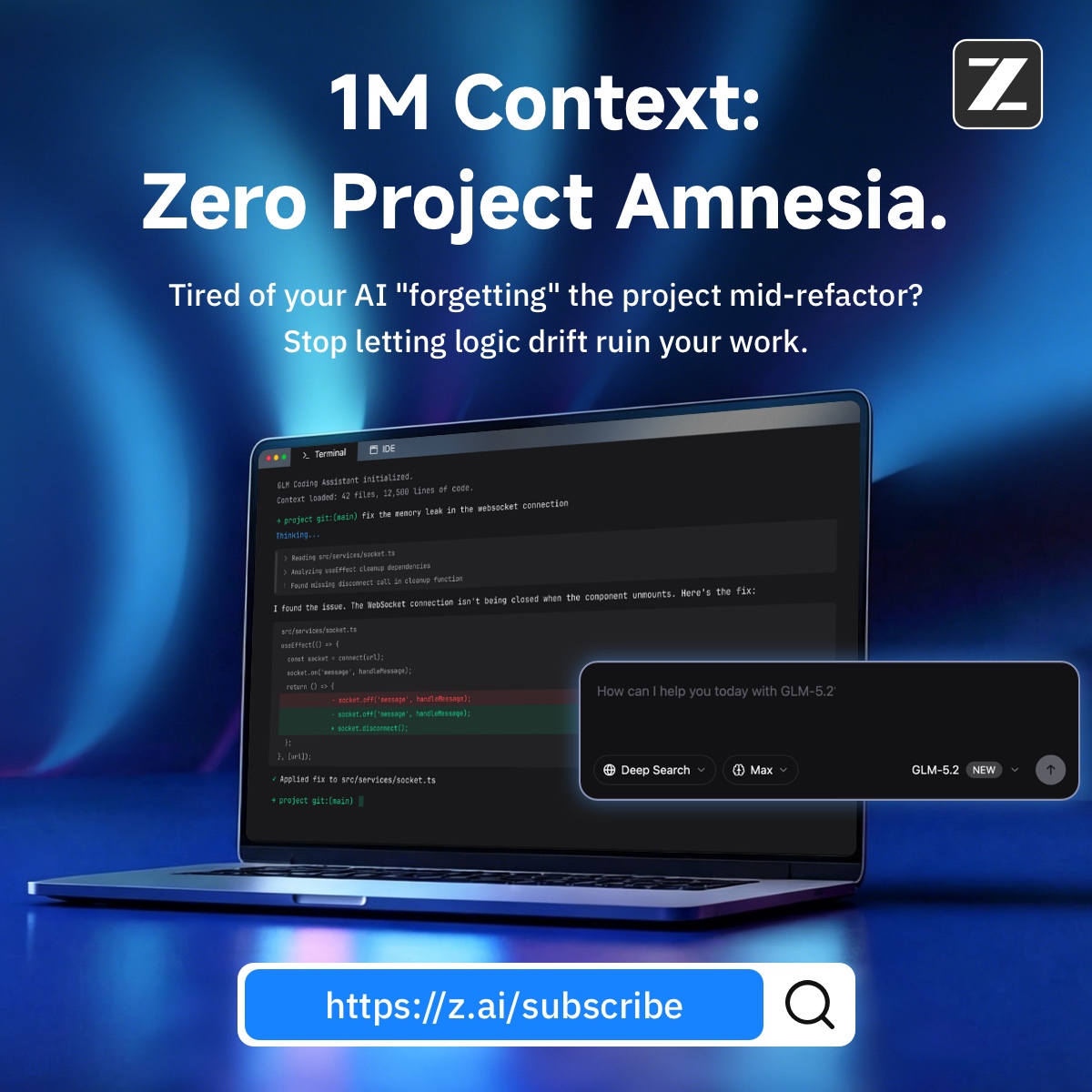 Z.ai Facebook ad: Deep Codebase Reasoning with GLM5.3