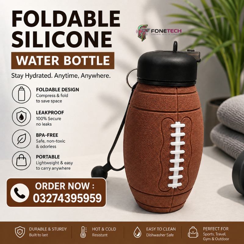 FoneTech Pakistan Facebook ad: Foldable Silicone Water Bottle, Portable Collapsible…