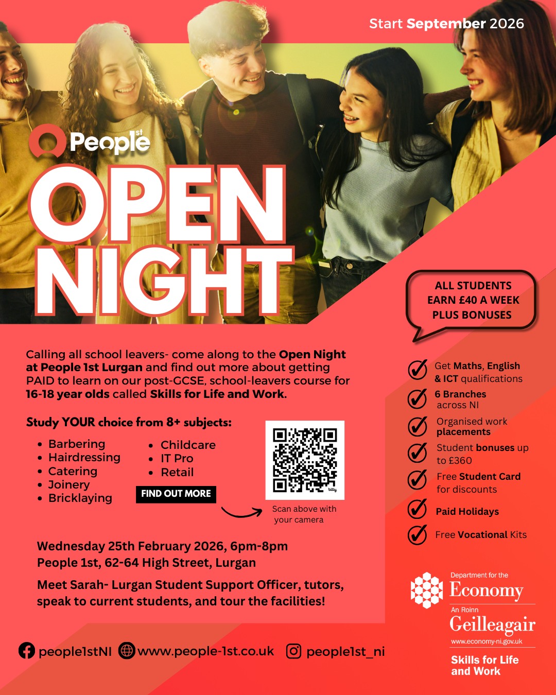 People 1st Facebook ad: SCHOOL LEAVERS OPEN NIGHT, People 1st Lurgan
