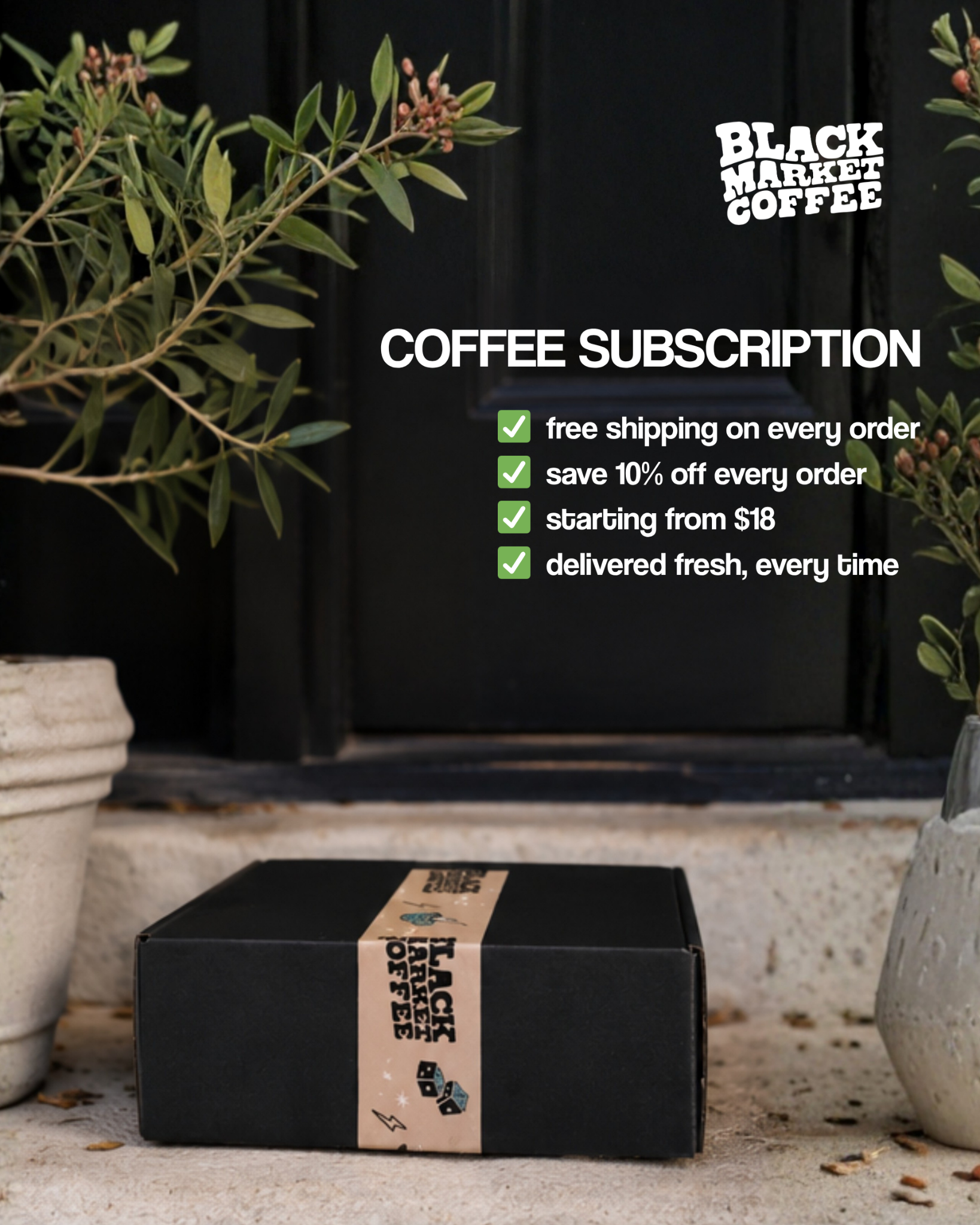 Black Market Coffee Facebook ad from May 16, 2026