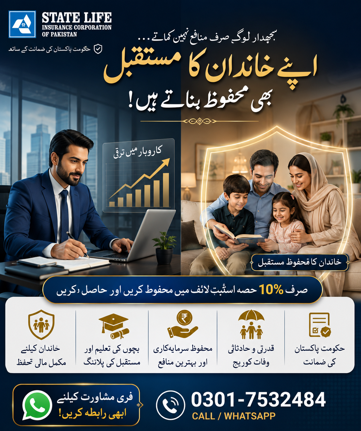 Asia Kanwal State Life Insurance Facebook ad: کاروبار کی کامیابی کے ساتھ… اپنے خاندان کا تحفظ بھی ضروری ہے