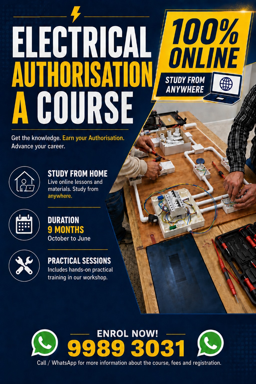 Electrical Installation Courses Facebook ad: Do you want to become an AUTHORISED electrician…