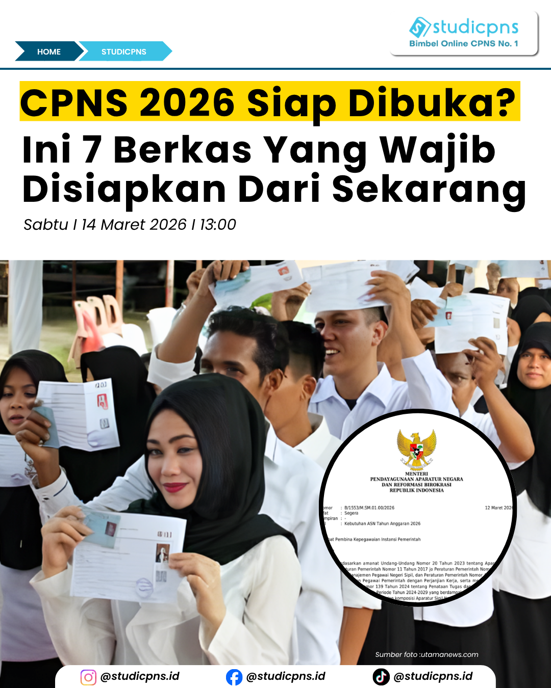 Studicpns - Bimbel Online CPNS & PPPK No.1 Facebook ad: 1600++ siswa @studicpns.id lolos seleksi CPNS tahun 2024