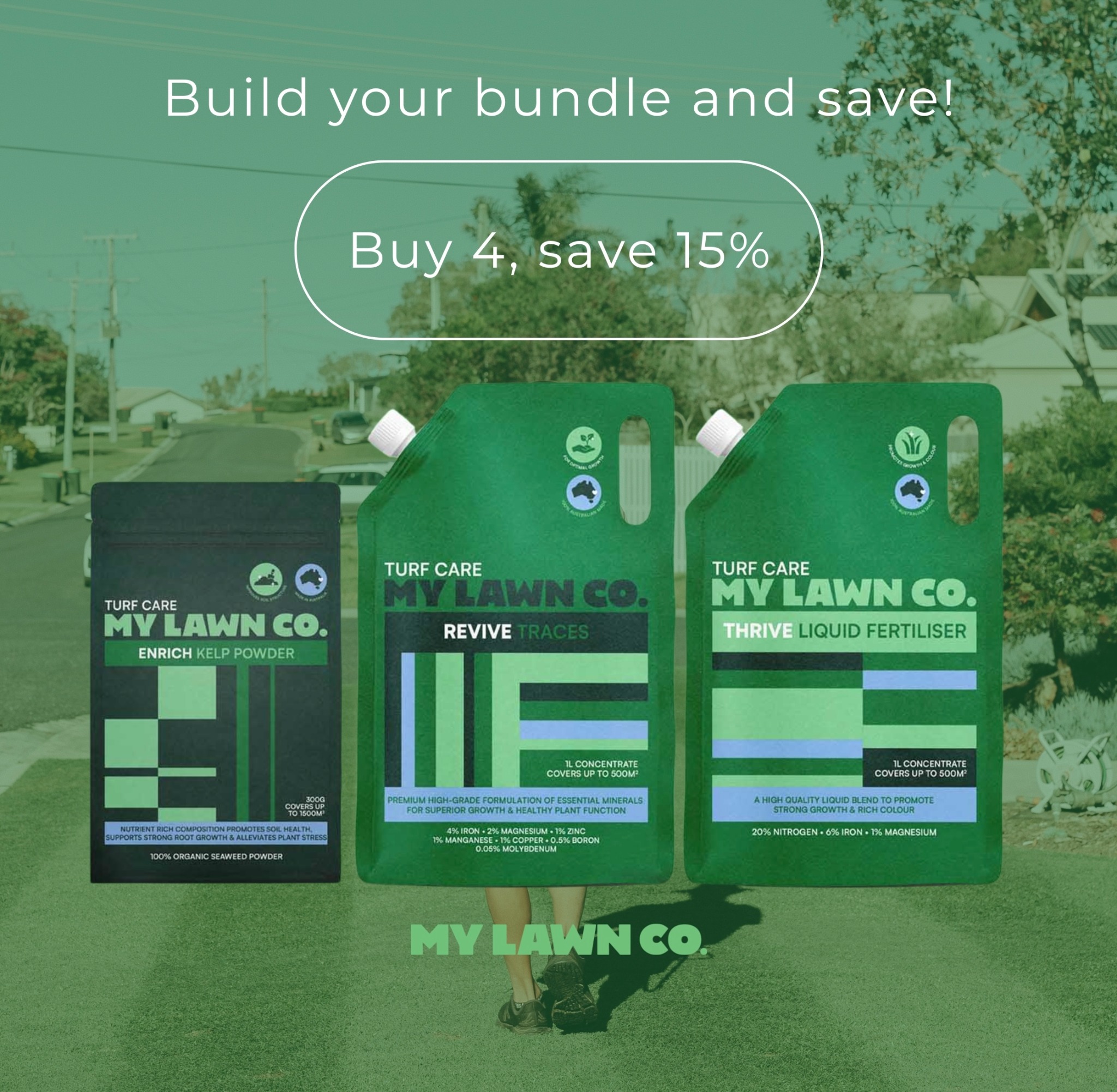 My Lawn Co. Facebook ad: Buy 4 & Save 15%