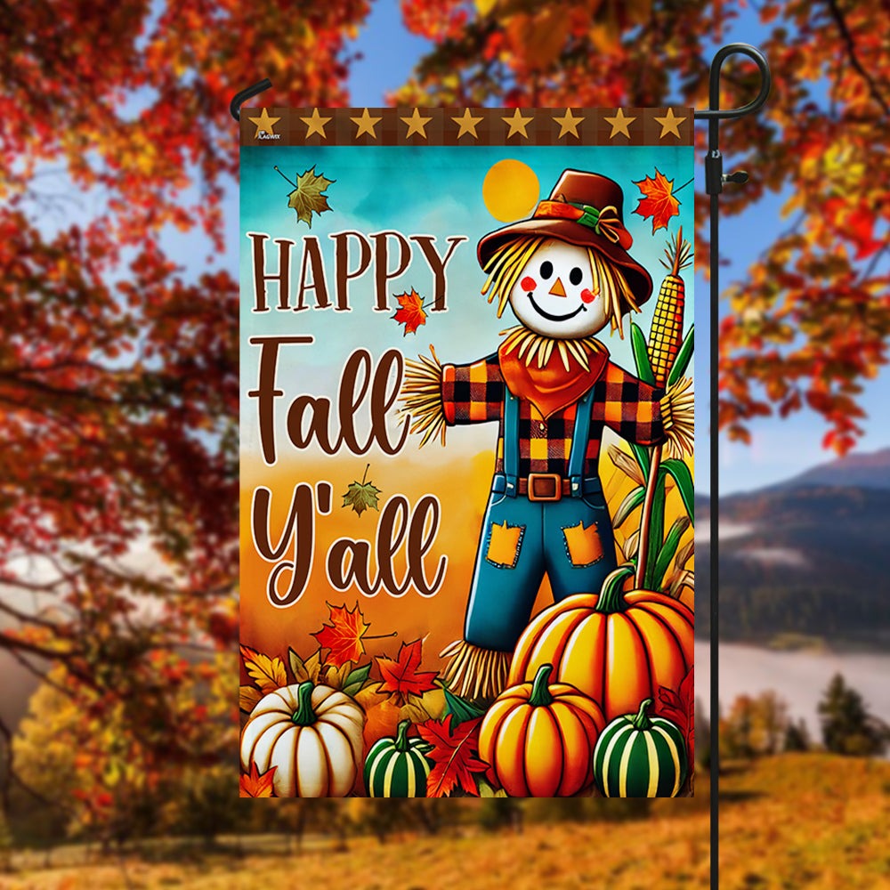 Flagwix.com Facebook ad: Smiles, sunshine, and a scarecrow full of welcome.