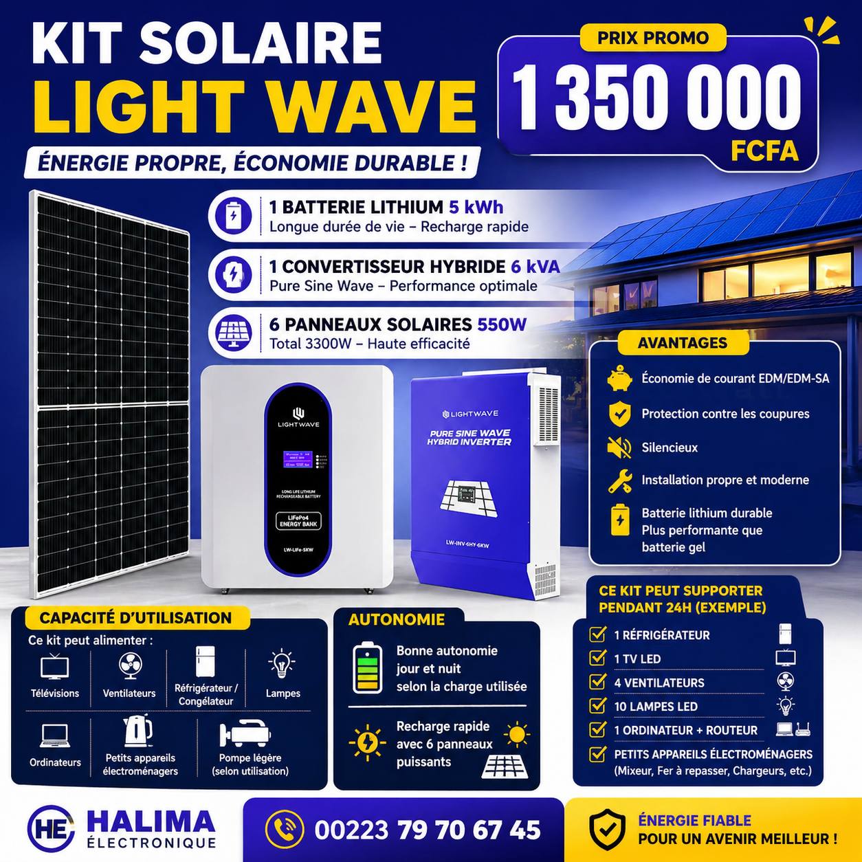 Halima Électronique Facebook ad: KIT SOLAIRE LIGHT WAVE