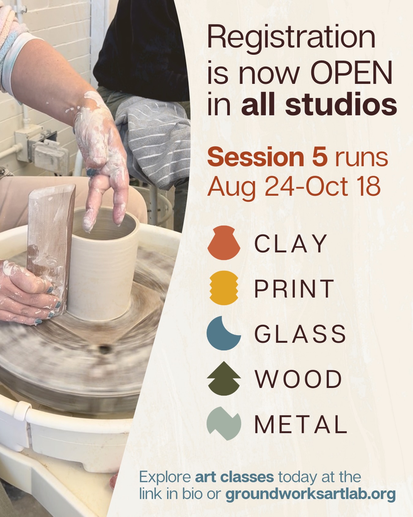 Groundworks Art Lab Facebook ad: Registration is now open for our late summer…