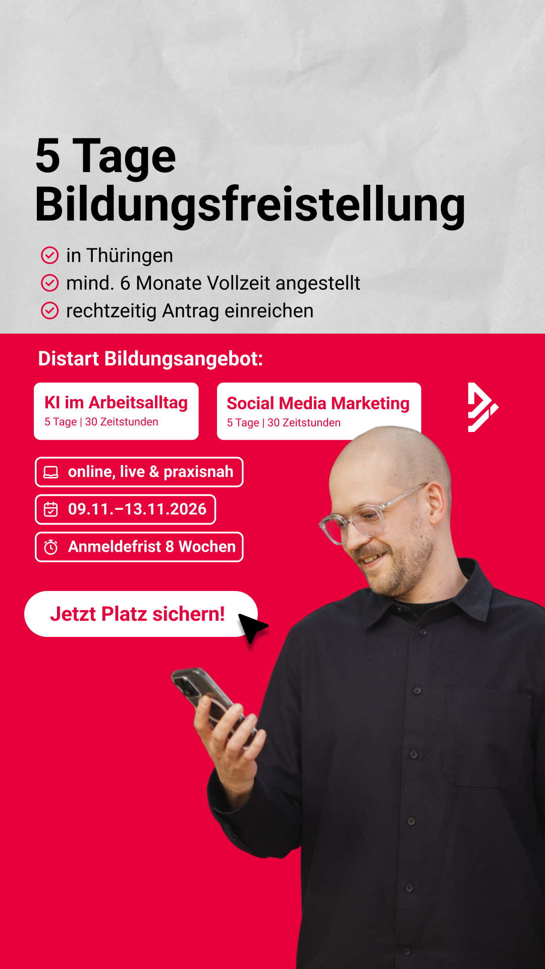 Distart Facebook ad: 5 Tage bezahlt weiterbilden