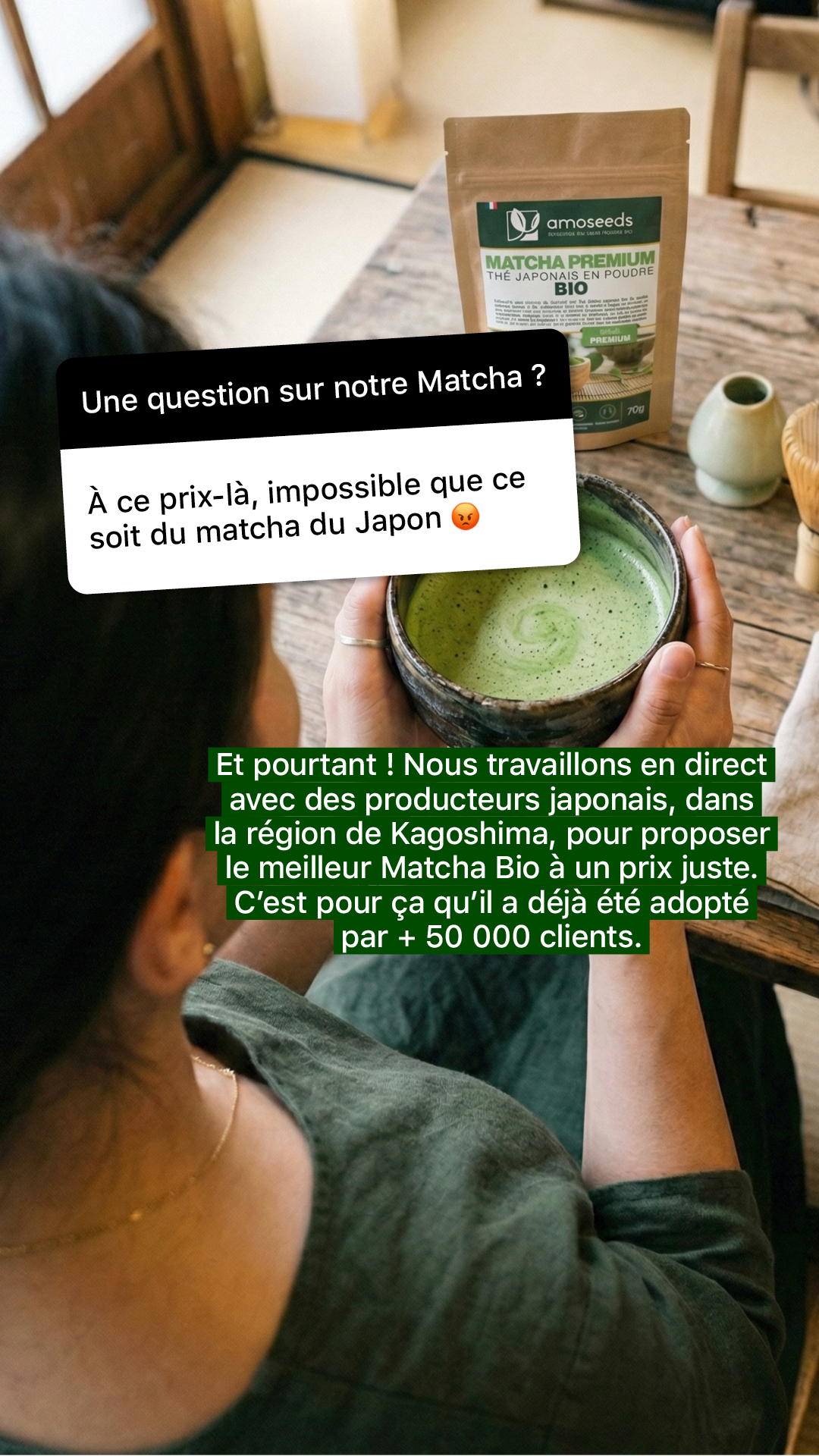 Amoseeds Facebook ad: Thé Matcha Bio - Grade Cérémonial