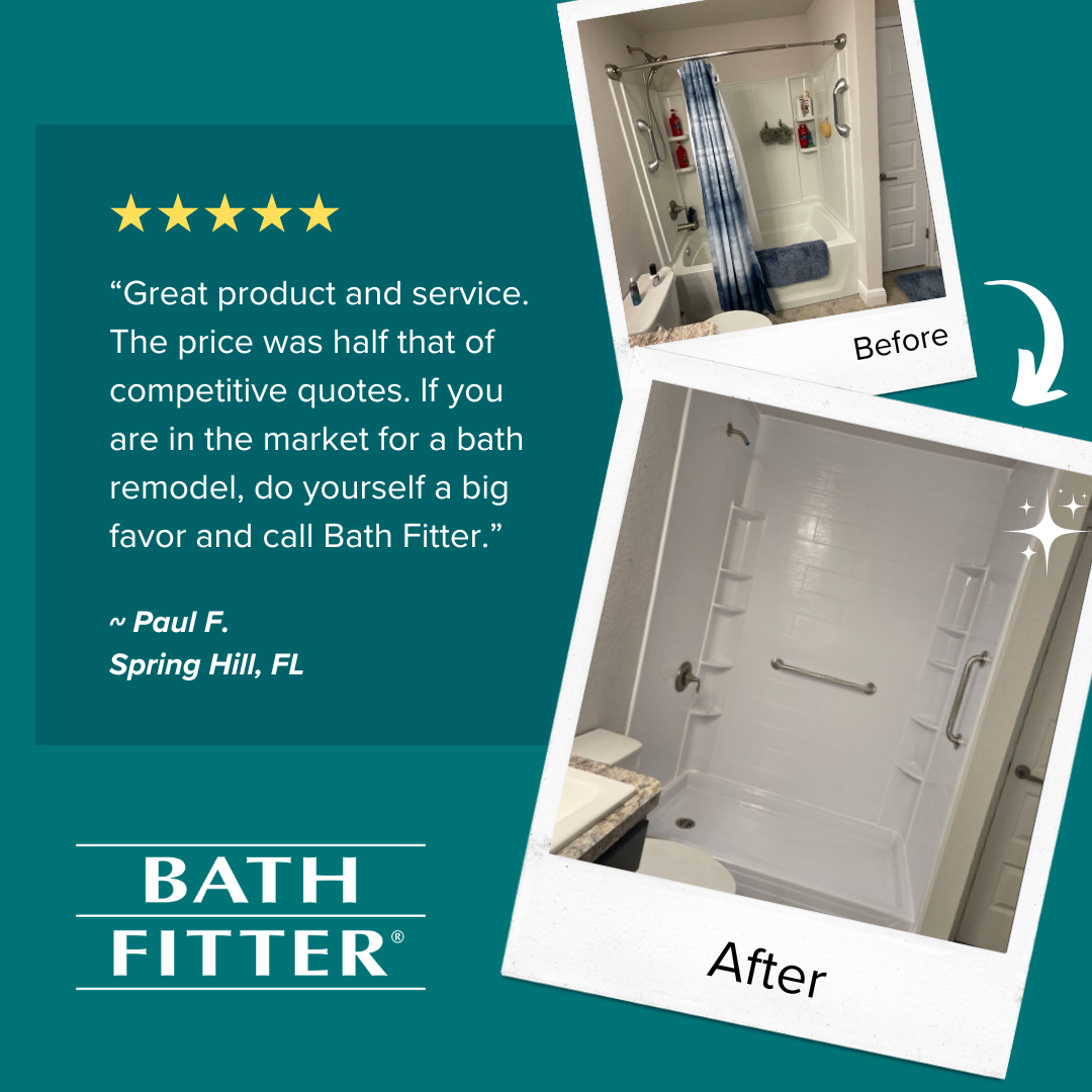 Bath Fitter Facebook ad: One-Day Bathroom Remodeling by Bath Fitter