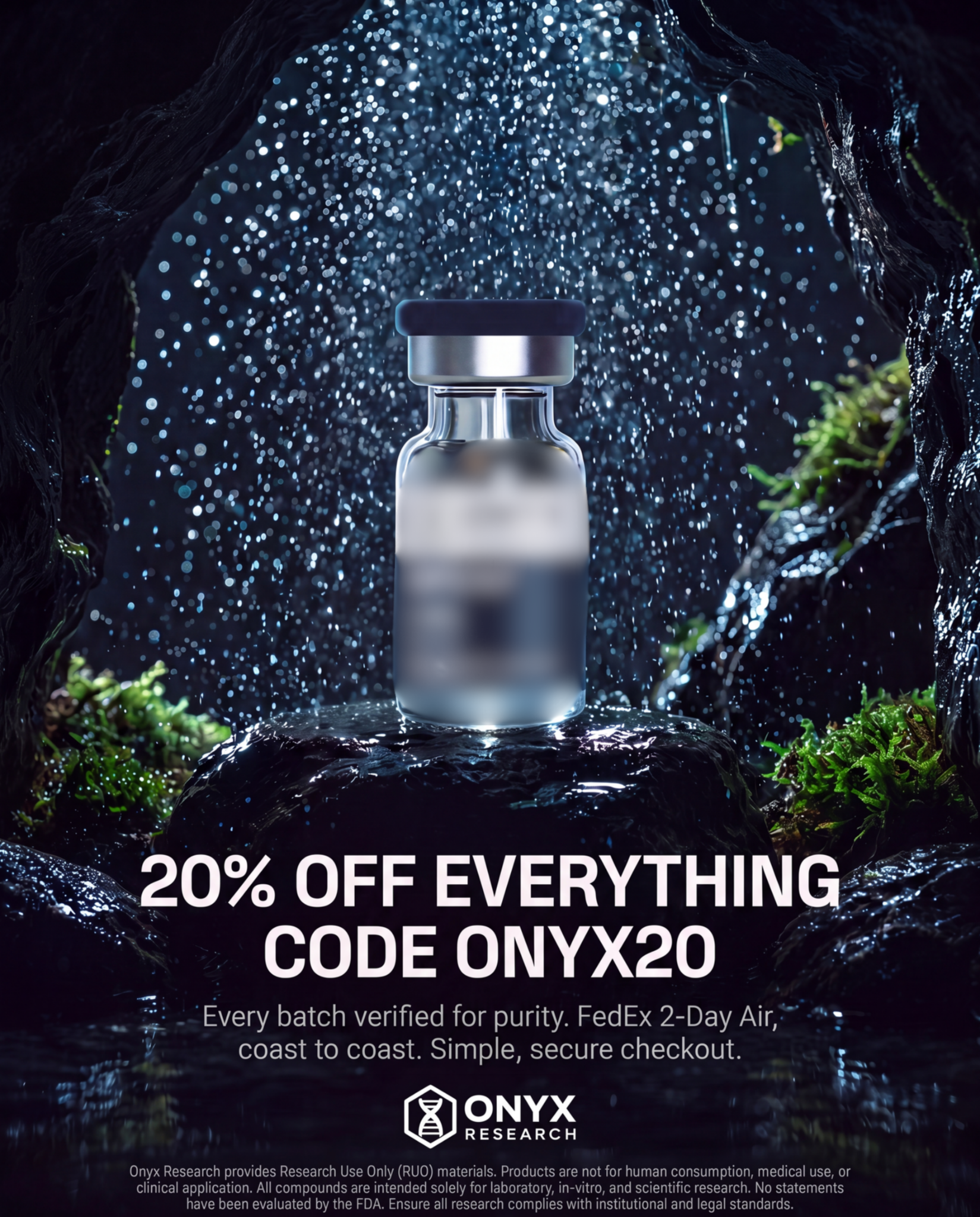 Onyx Research Lab LLC Facebook ad: 20% Off Everything, Code ONYX20
