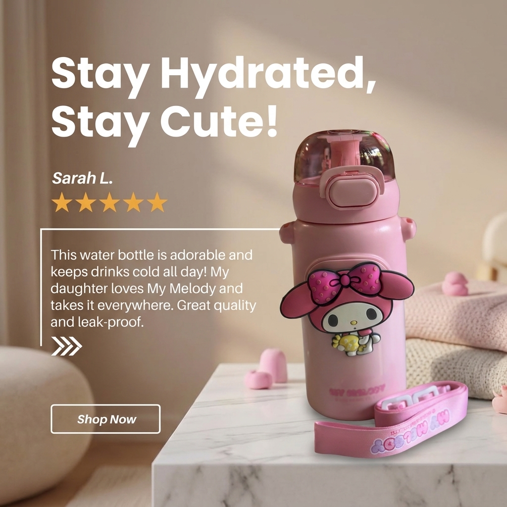 Frolic Frog Facebook ad: Buy Pink My Melody Insulated Water Bottle!