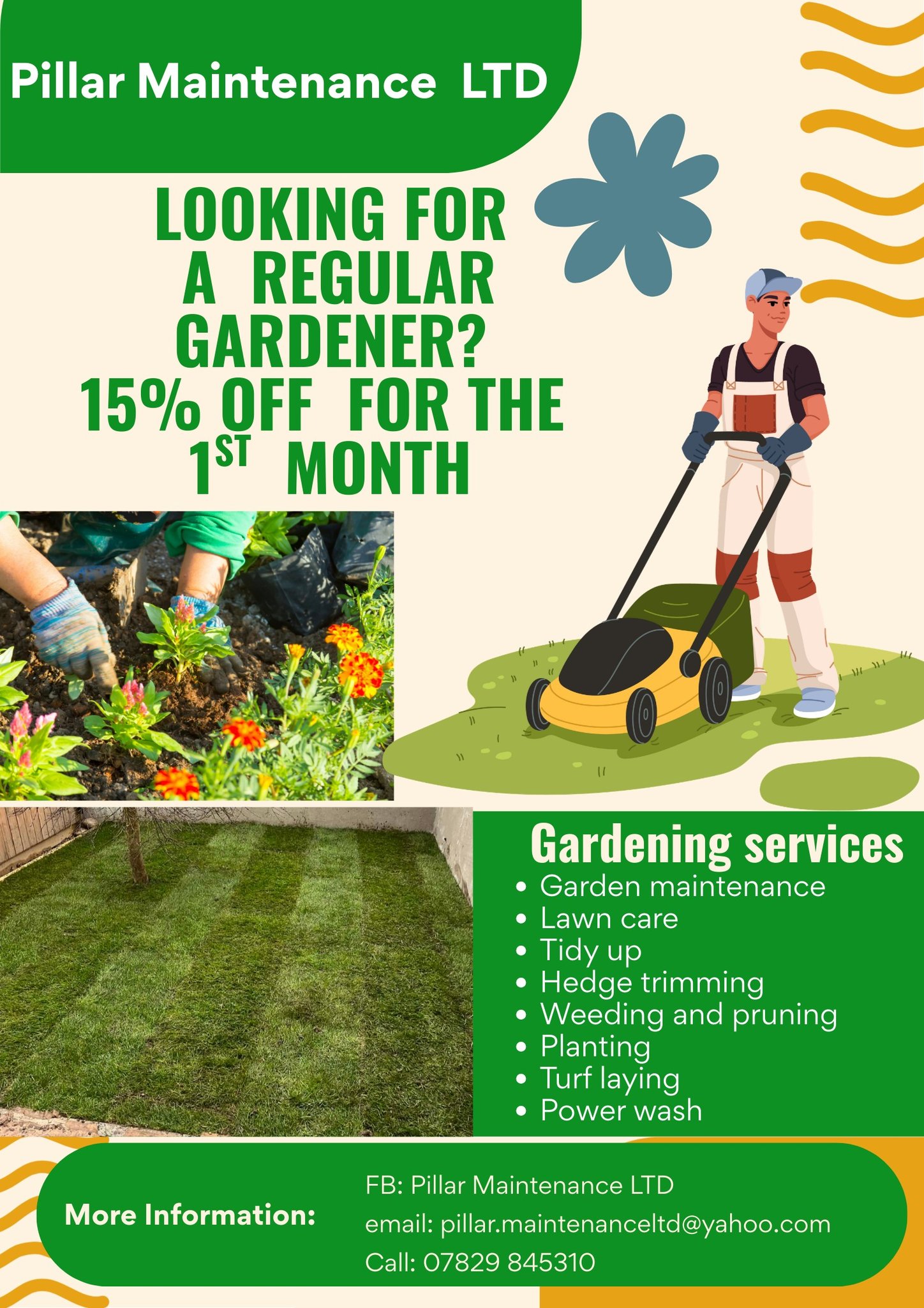 Pillar Maintenance LTD Facebook ad: Looking for a regular Gardener?