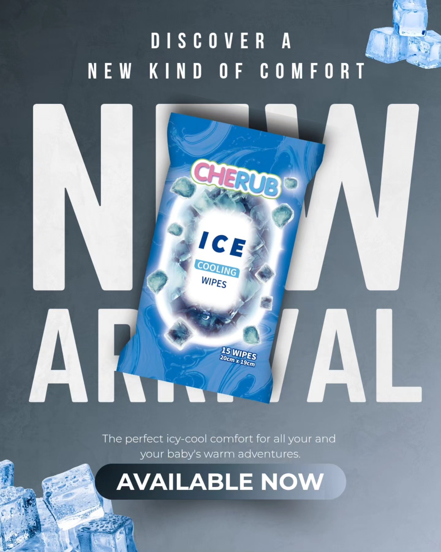 Cherub Baby Care Facebook ad: Cherub Ice Cooling Wipes 15'S