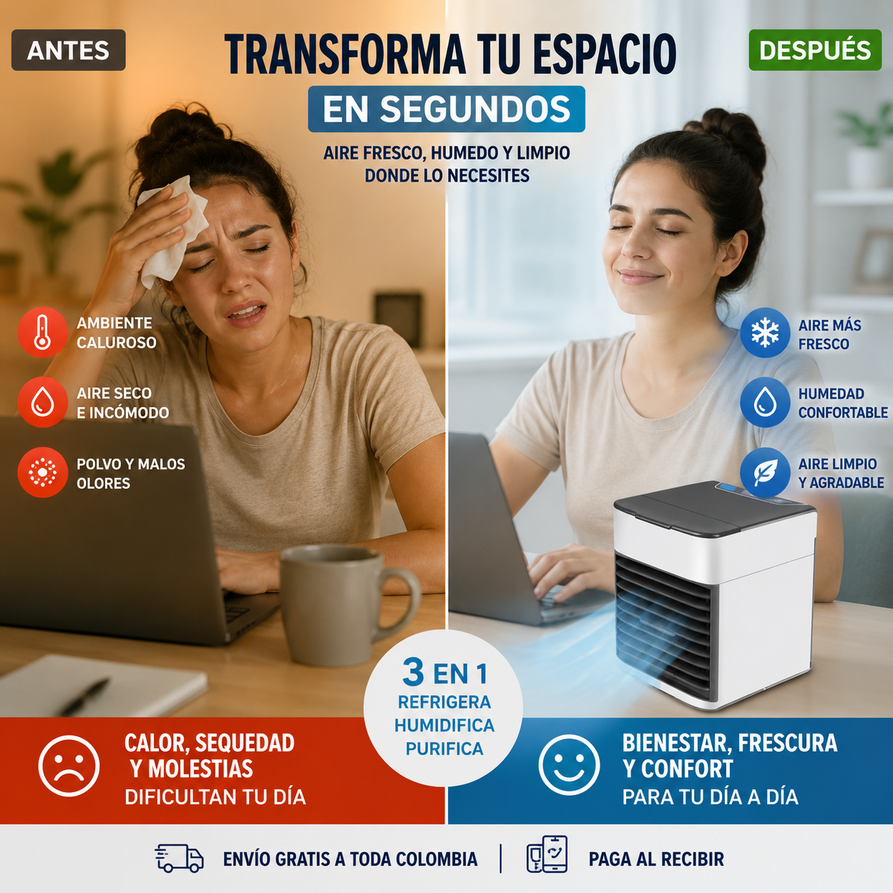 JD Store Facebook ad: Mini Aire Acondicionado Portátil 3 en 1 | Frescura Donde…