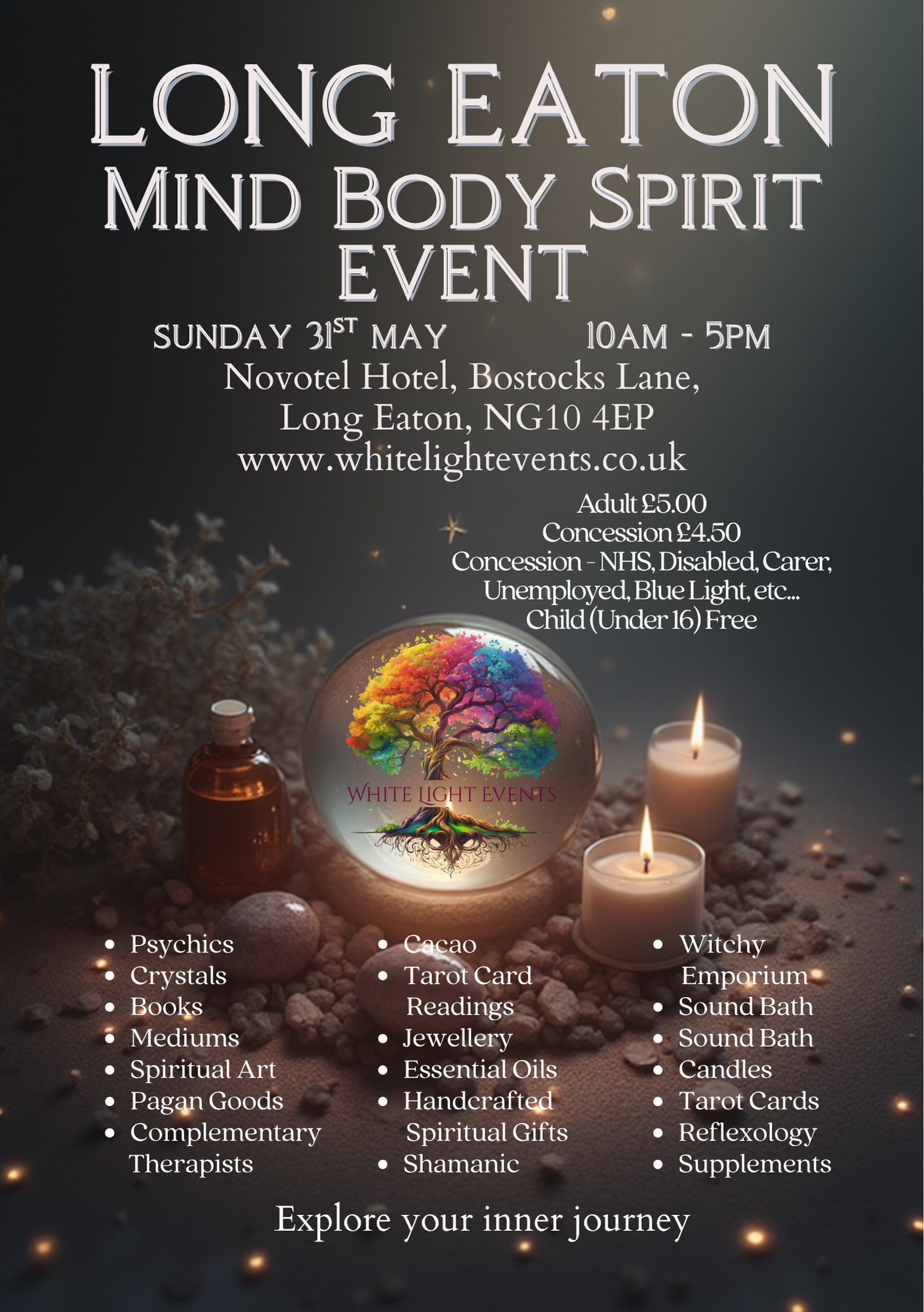 White Light Events Mind Body and Spirit Events Facebook ad: Join us for inspiring talks at the Long…