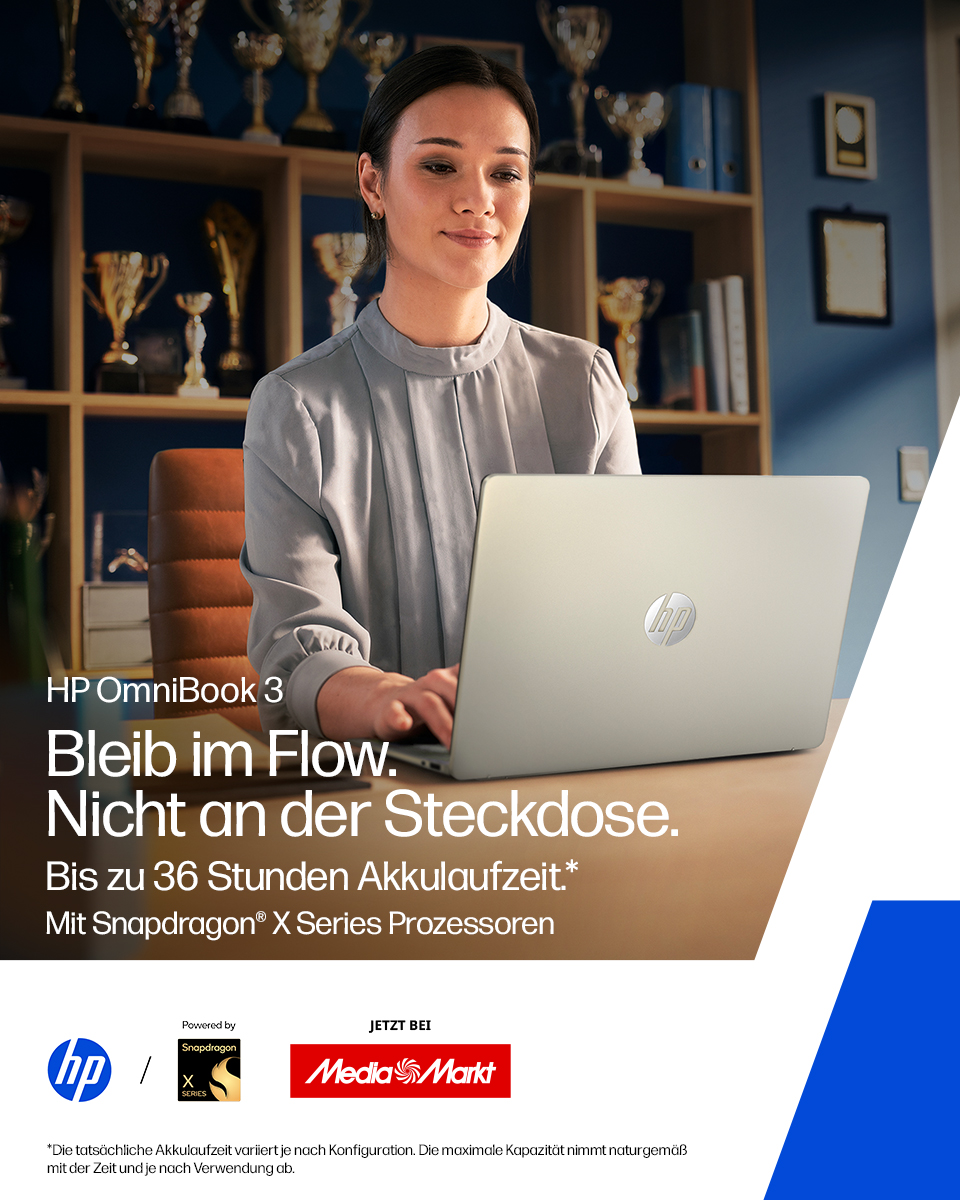 HP Facebook ad: Mehr schaffen. Mehr Akku.