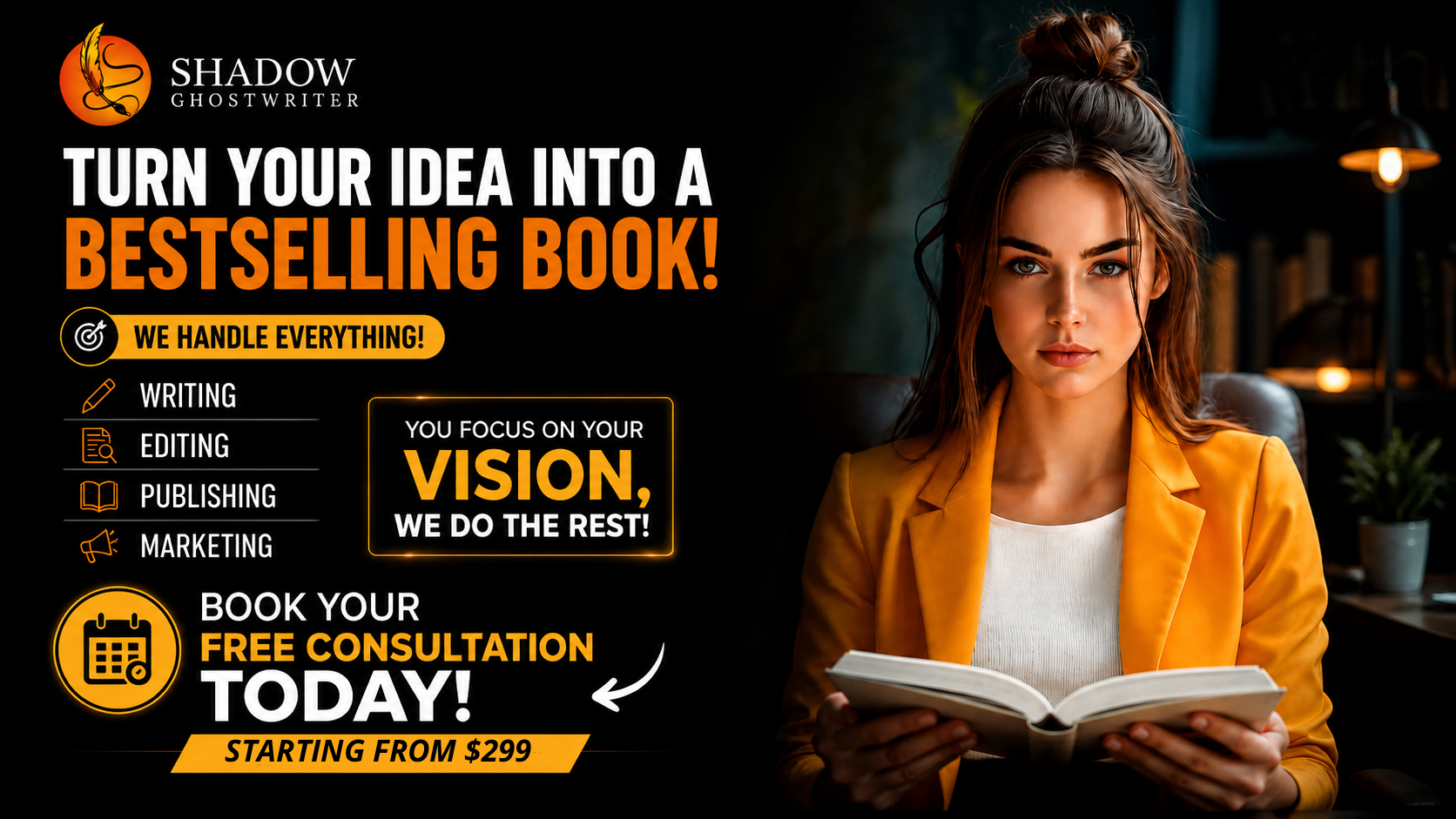 Shadow Ghost Writers Facebook ad from Jun 8, 2026