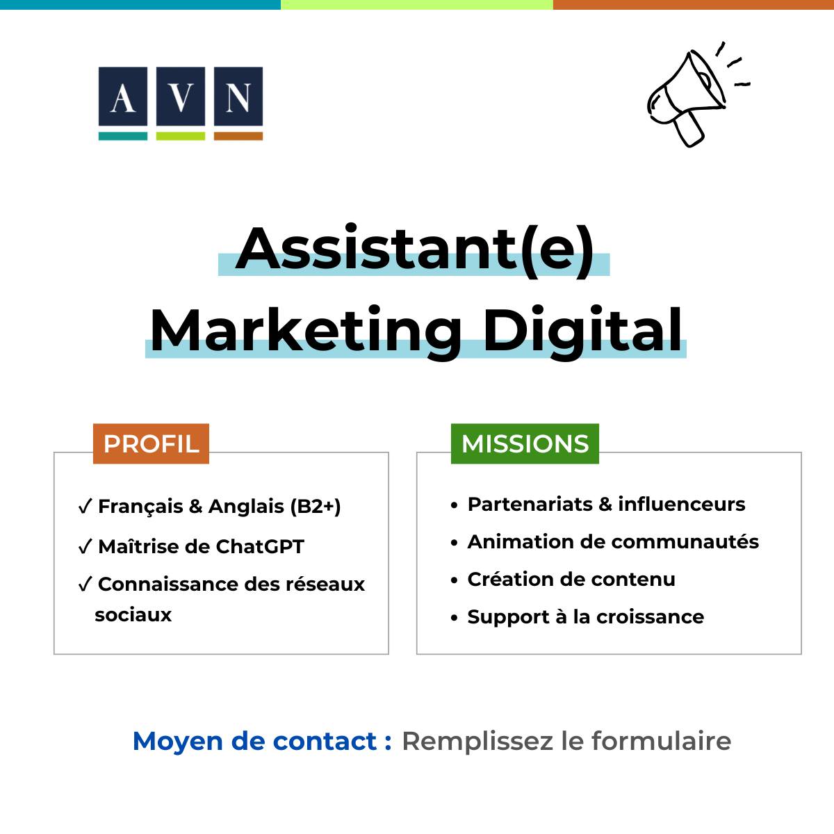 AVN Recrutement Facebook ad: On recrute un(e) Assistant(e) Marketing Digital