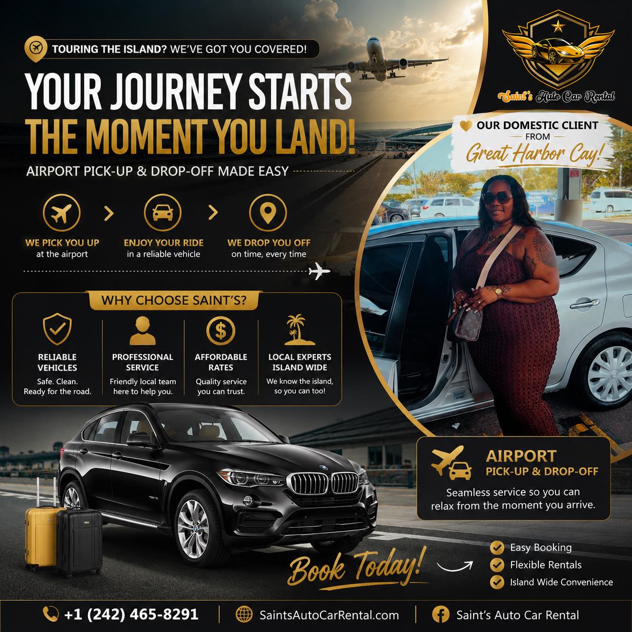 Saint's Auto Imports Facebook ad: Flying into Nassau Bahamas whether domestically or…