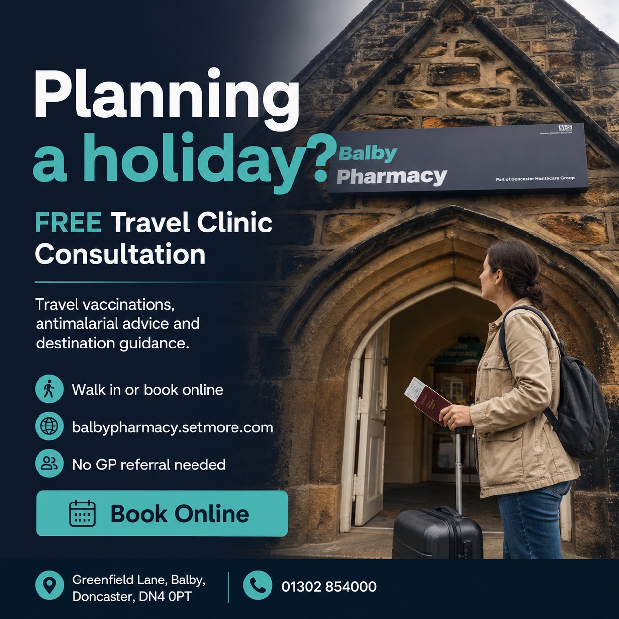 Balby Pharmacy Facebook ad: Planning your next holiday?