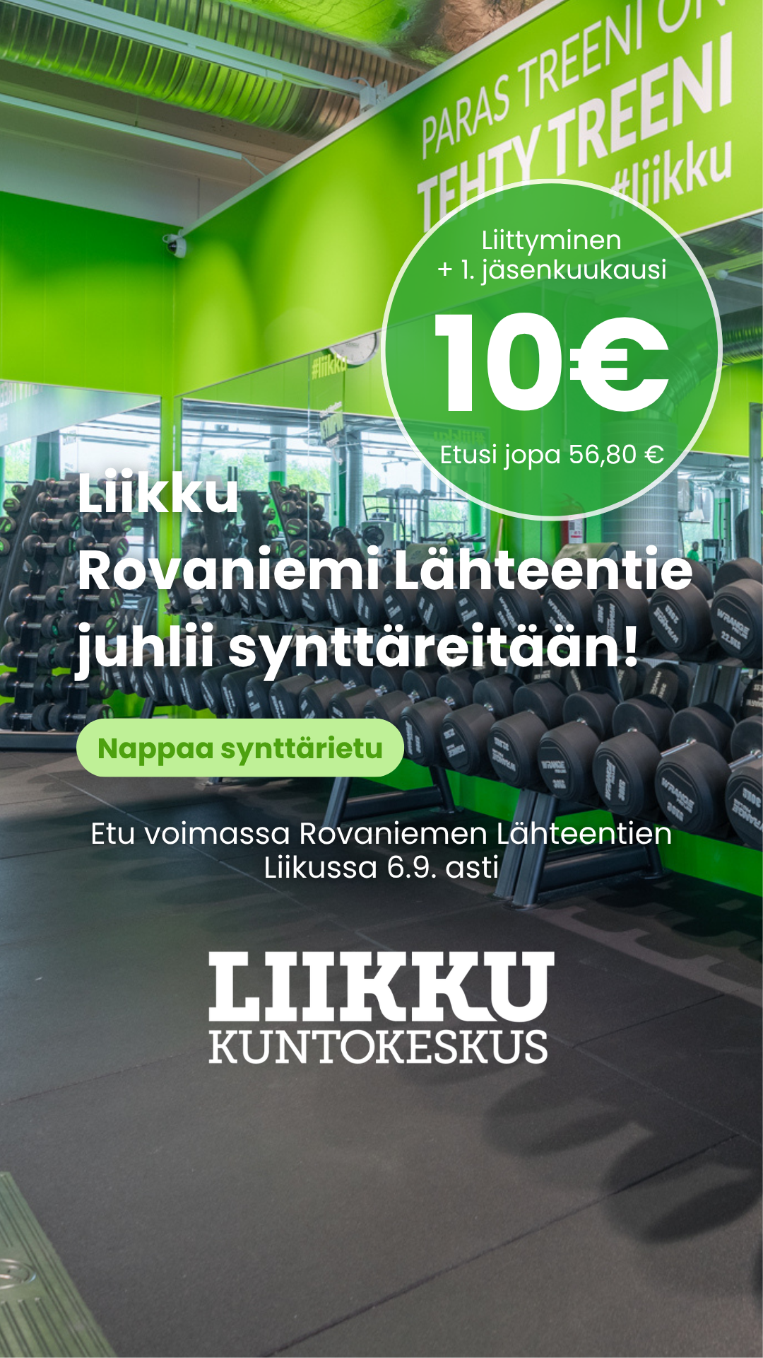 Kuntokeskus Liikku Facebook ad: Nyt kympillä Liikkuun!