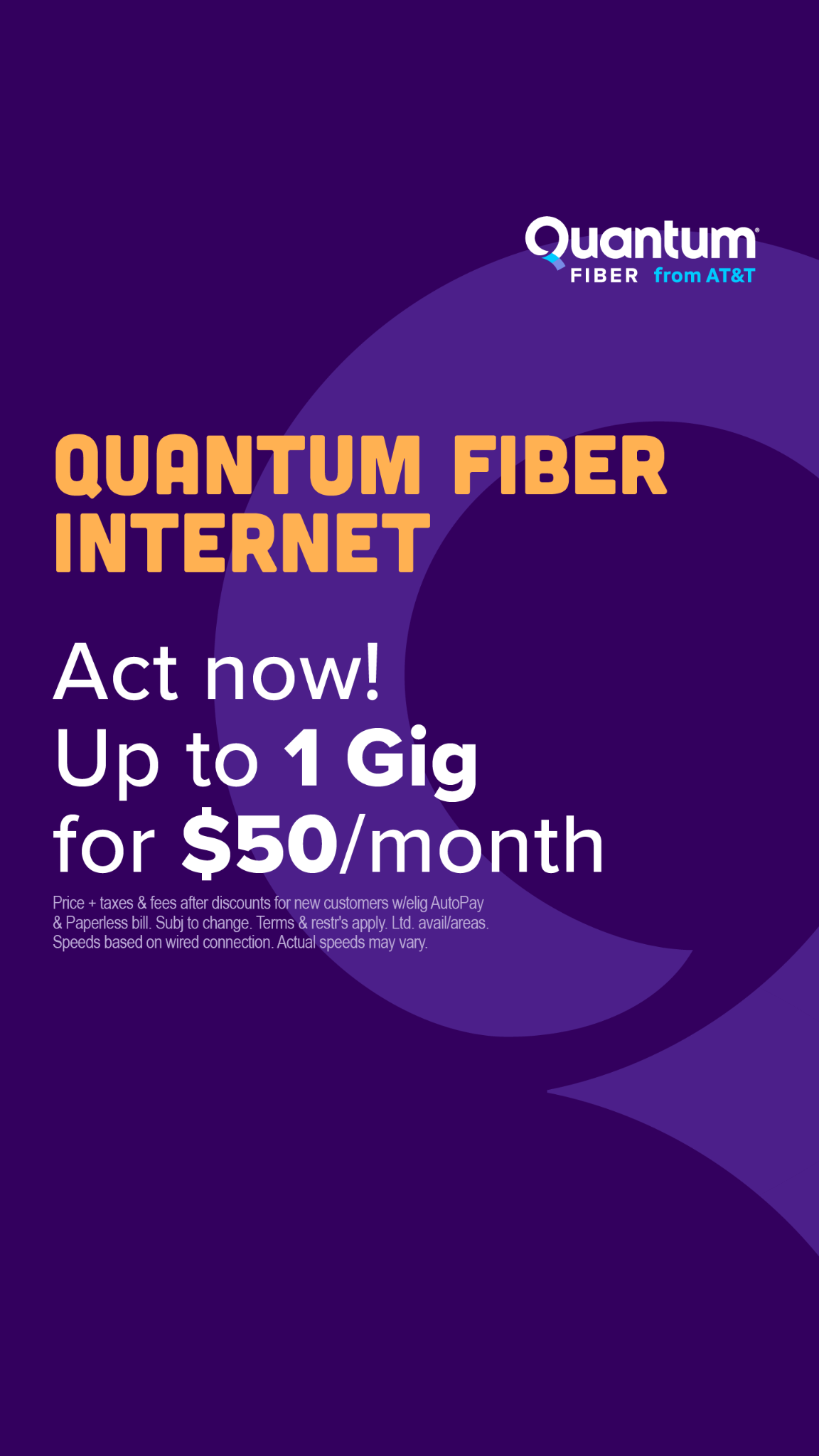 Quantum Fiber Facebook ad: Get Quantum Fiber Internet.