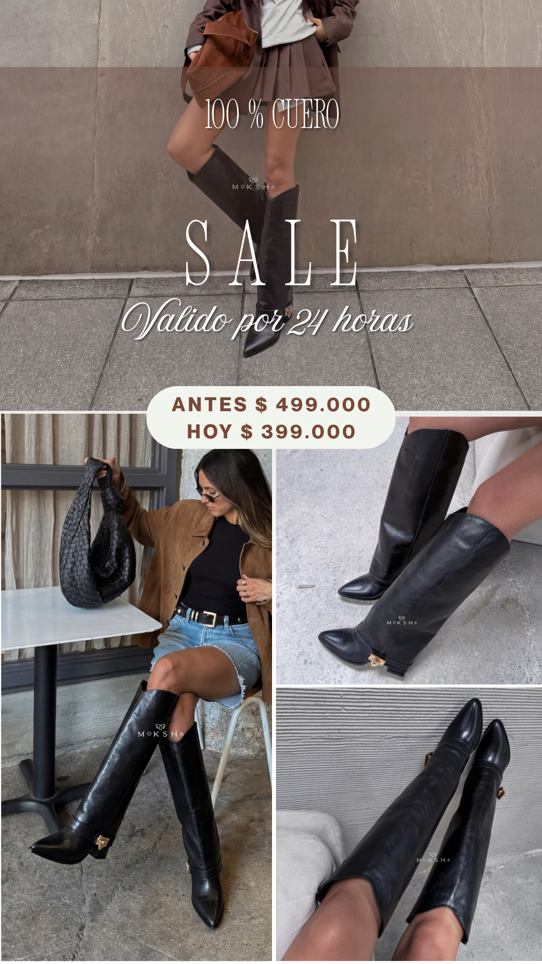 Moksha boutique 2019 Facebook ad: Solo por 24 horas: Ahorra $100.000
