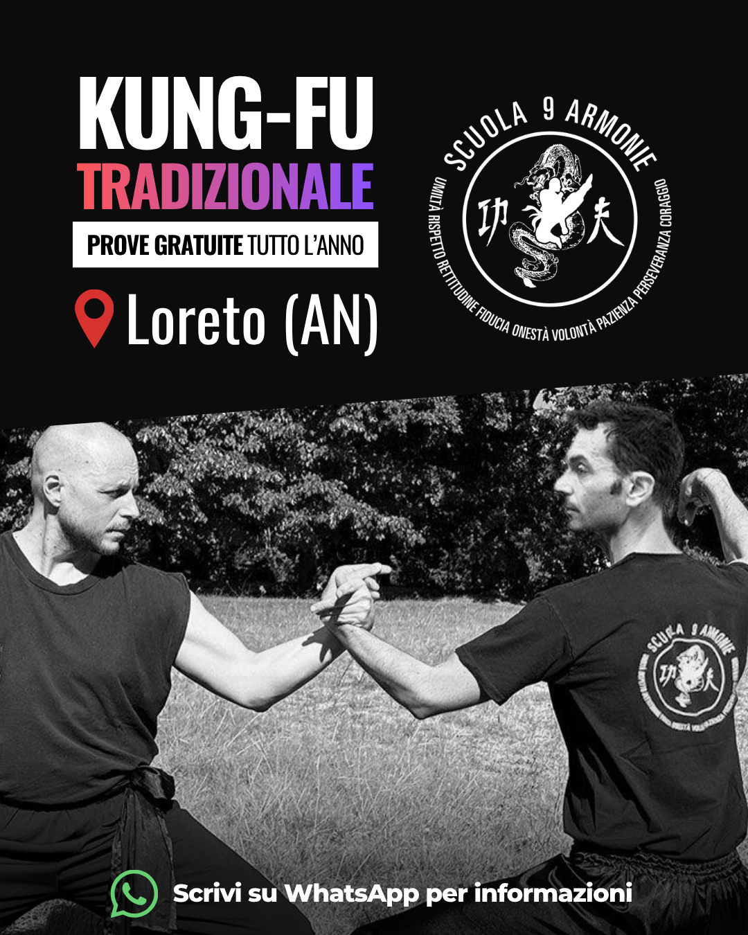 Scuola 9 Armonie Facebook ad: Corsi Kung-Fu Tradizionale a Loreto