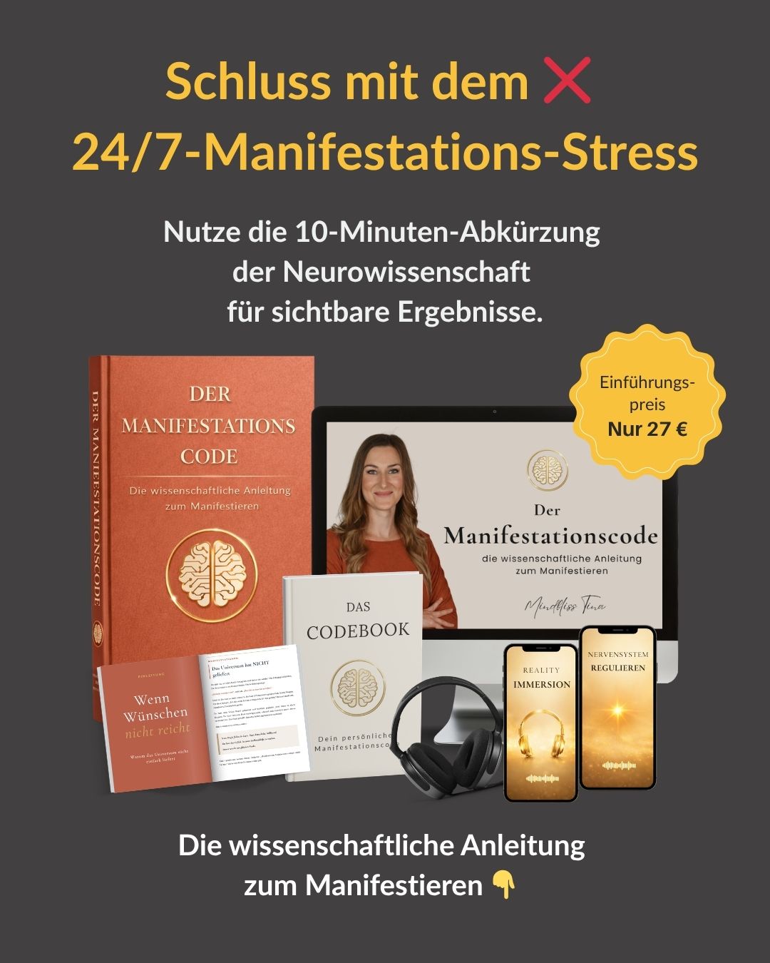 Mindbliss Facebook ad: Manifestieren funktioniert auch ohne Universum