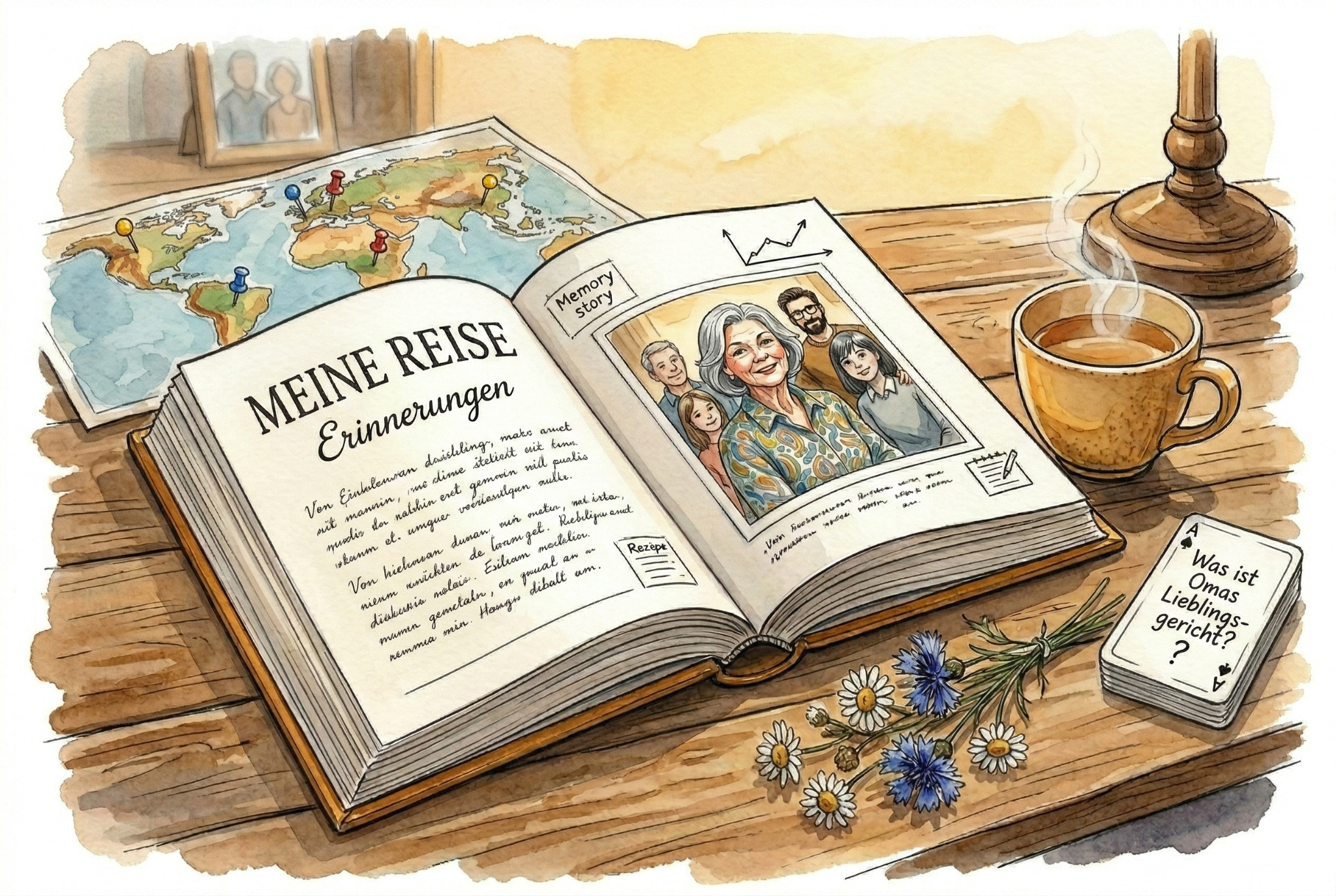 Zeitatelier: Lebensgeschichten Facebook ad: Deine Biografie: Kein Buchprojekt, ein gutes Gespräch.