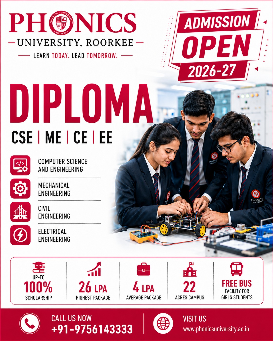 Phonics University, Roorkee Facebook ad: Diploma Admissions Open 2026-27