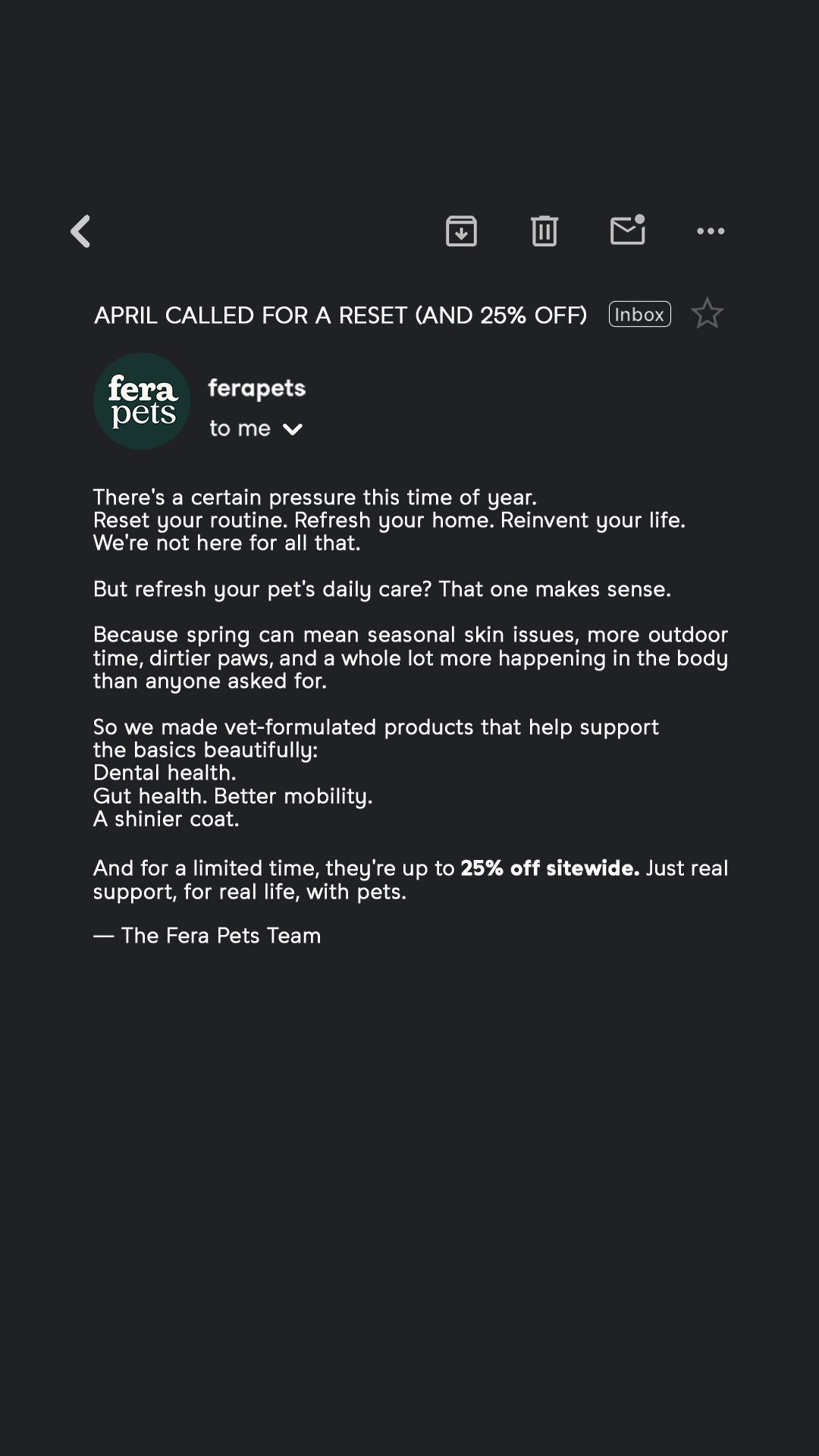 Fera Pets Facebook ad