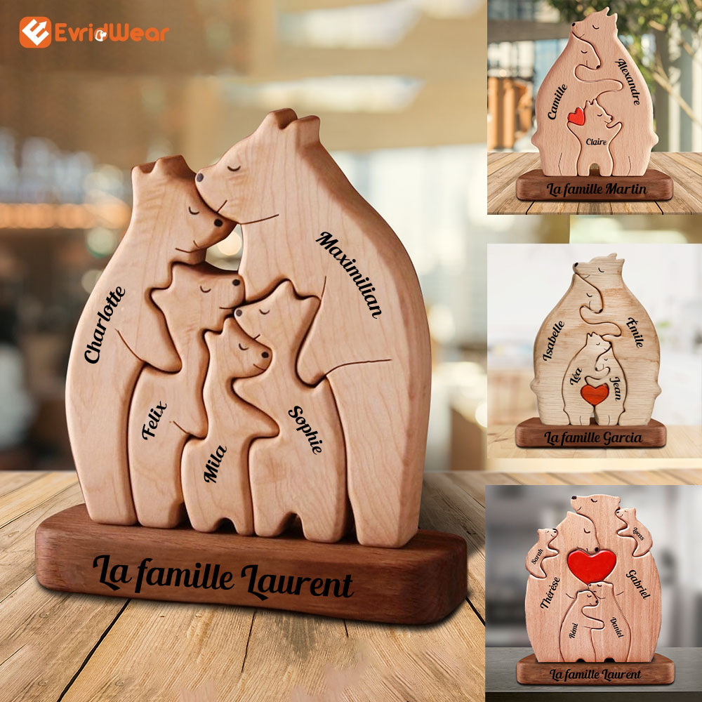 Famille heureuse Facebook ad: Puzzle Personnalisé De Famille D'ours En Bois - Sculptures…
