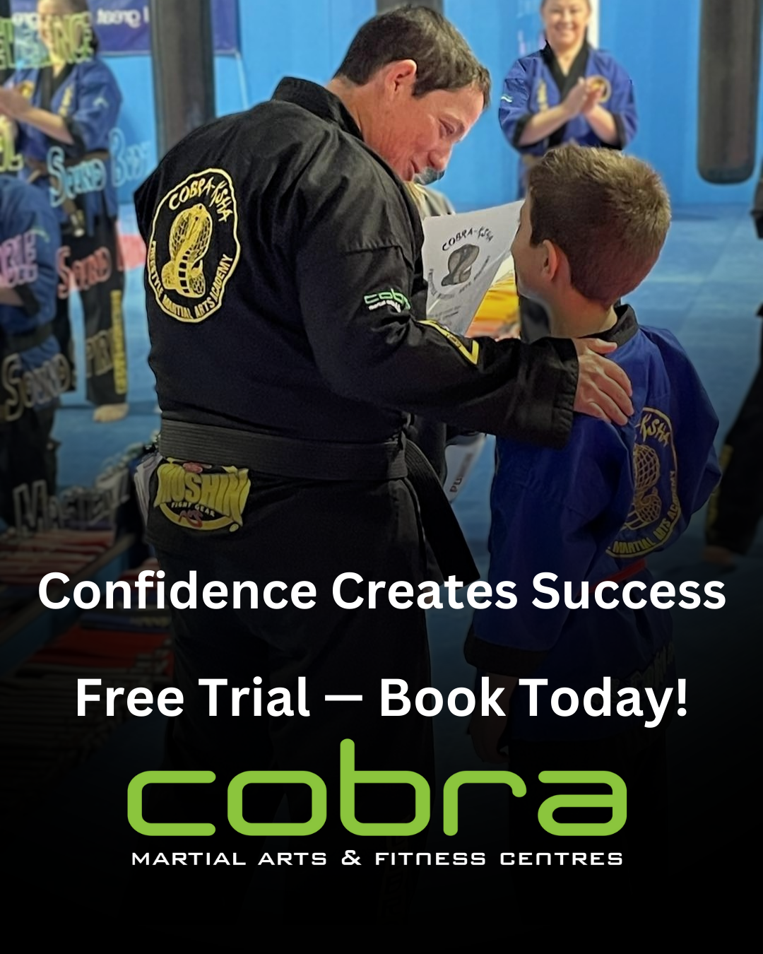 Cobra Martial Arts Morley Facebook ad: Free Kids Martial Arts Class!, Morley’s Home of Discipline…