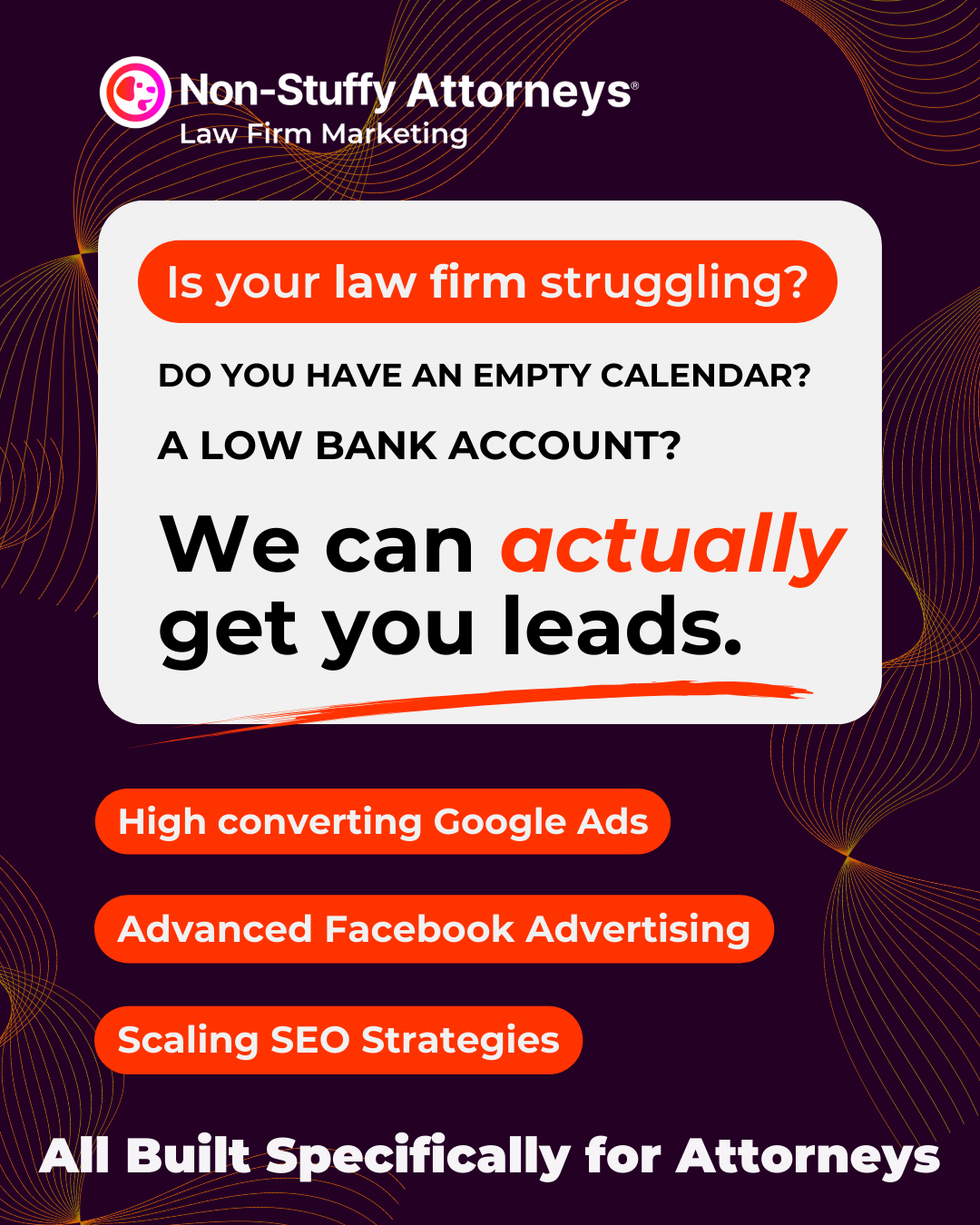 Non-Stuffy Attorneys Facebook ad: Marketing Built Specifically for Law Firms