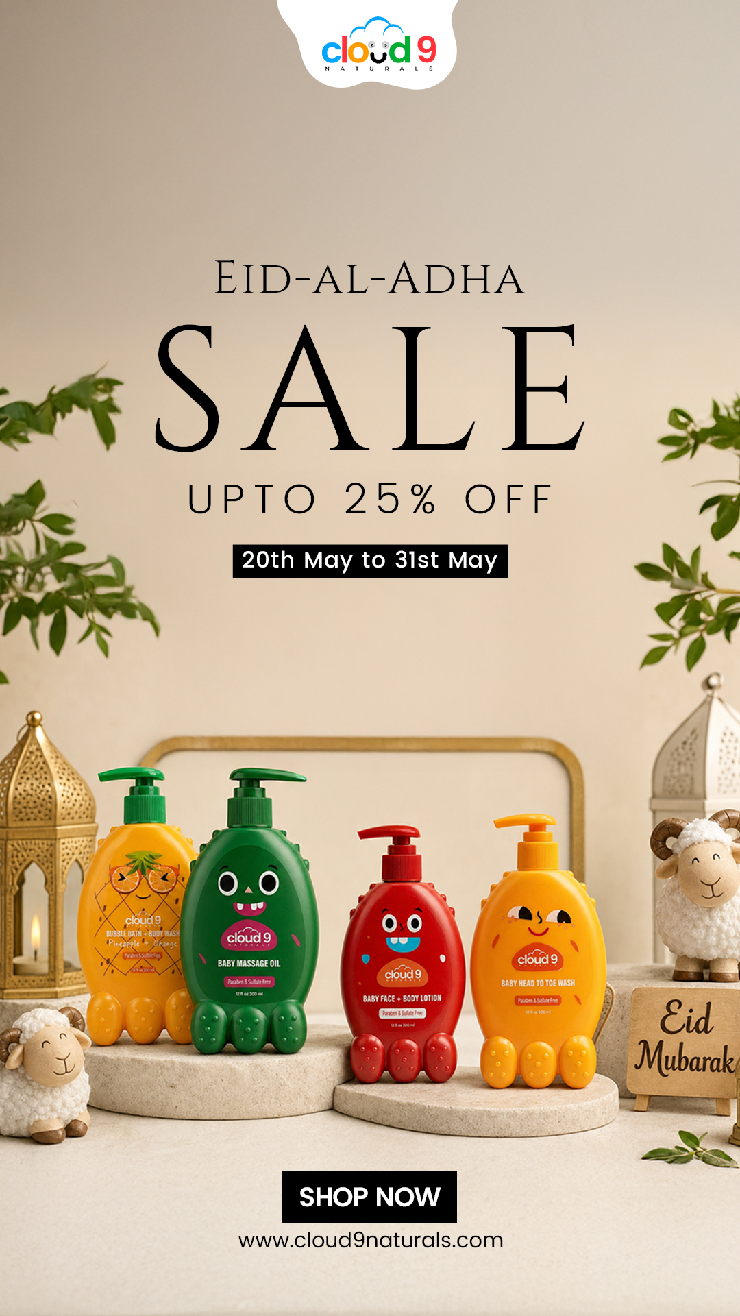 Cloud9.naturals Facebook ad: Happy kids = happy Eid