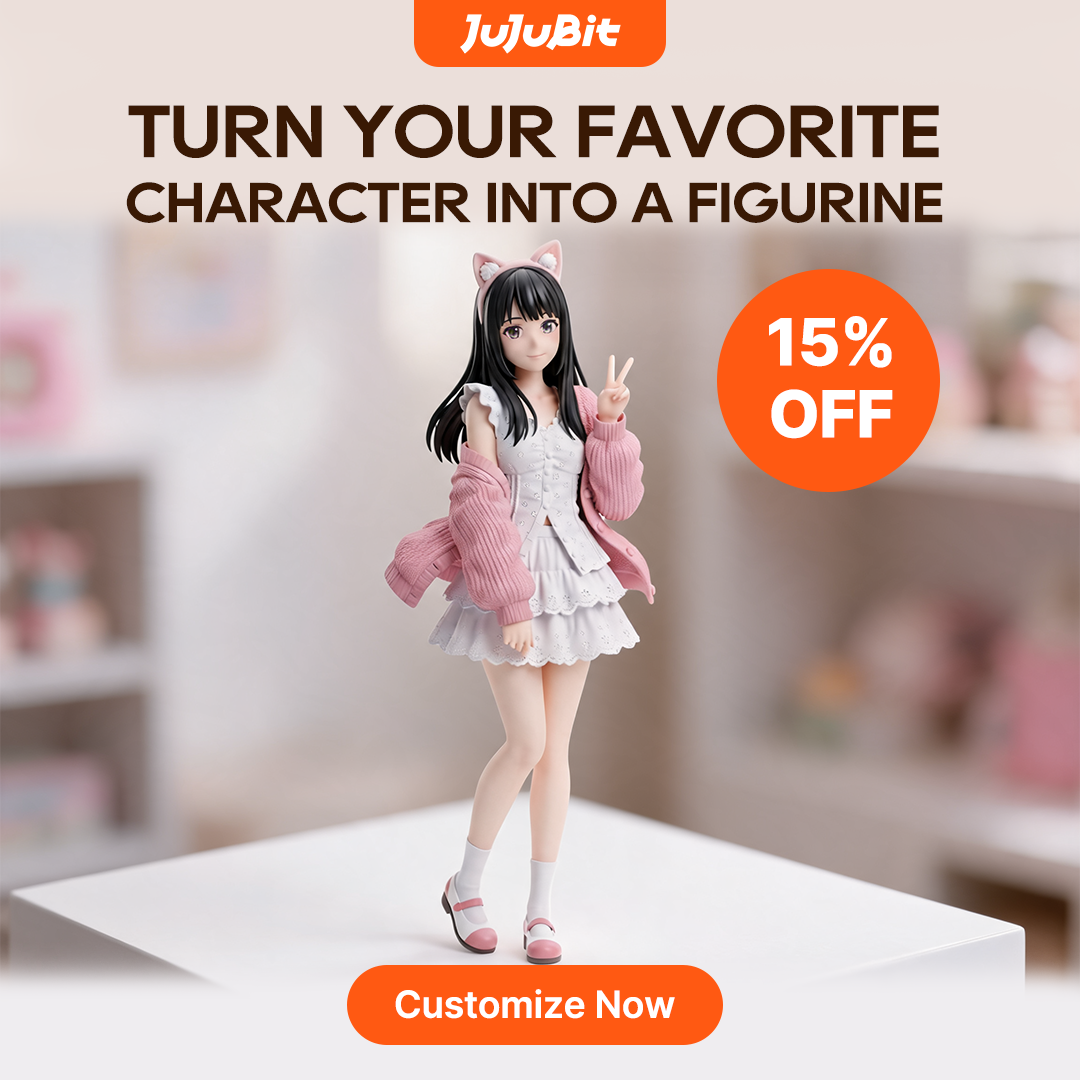 Jujubit.ai Facebook ad: Turn your ideas into a real 3D figurine…