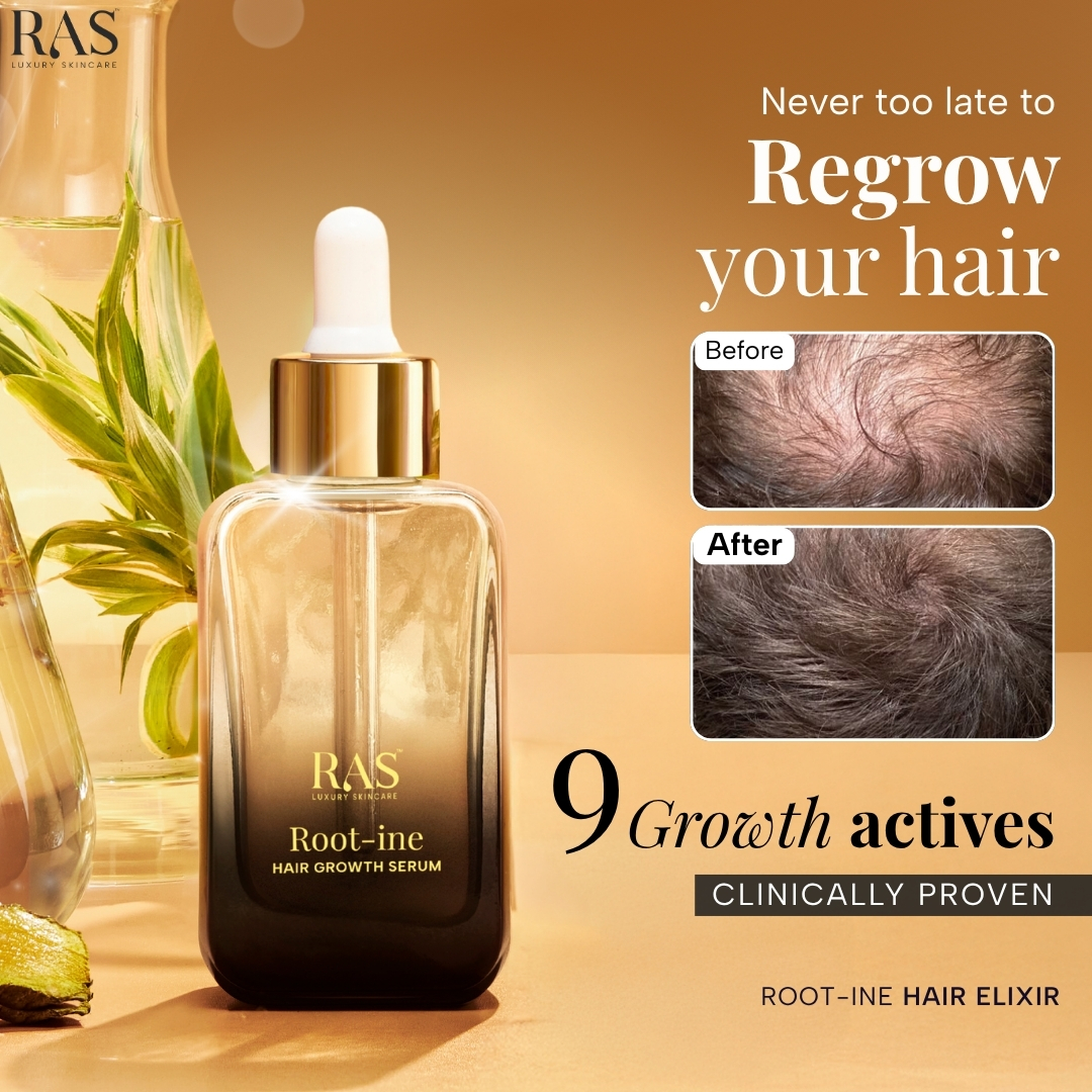 RAS Luxury Oils Facebook ad: RAS Root-ine Hair Growth Serum with 19.5% Scalp Actives