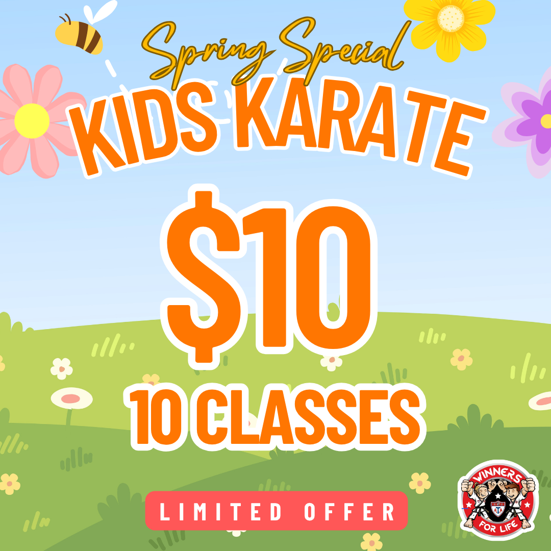 Winners for Life Martial Arts Ballantyne Facebook ad: Spring Into Confidence, Kids Martial Arts Starts Here!