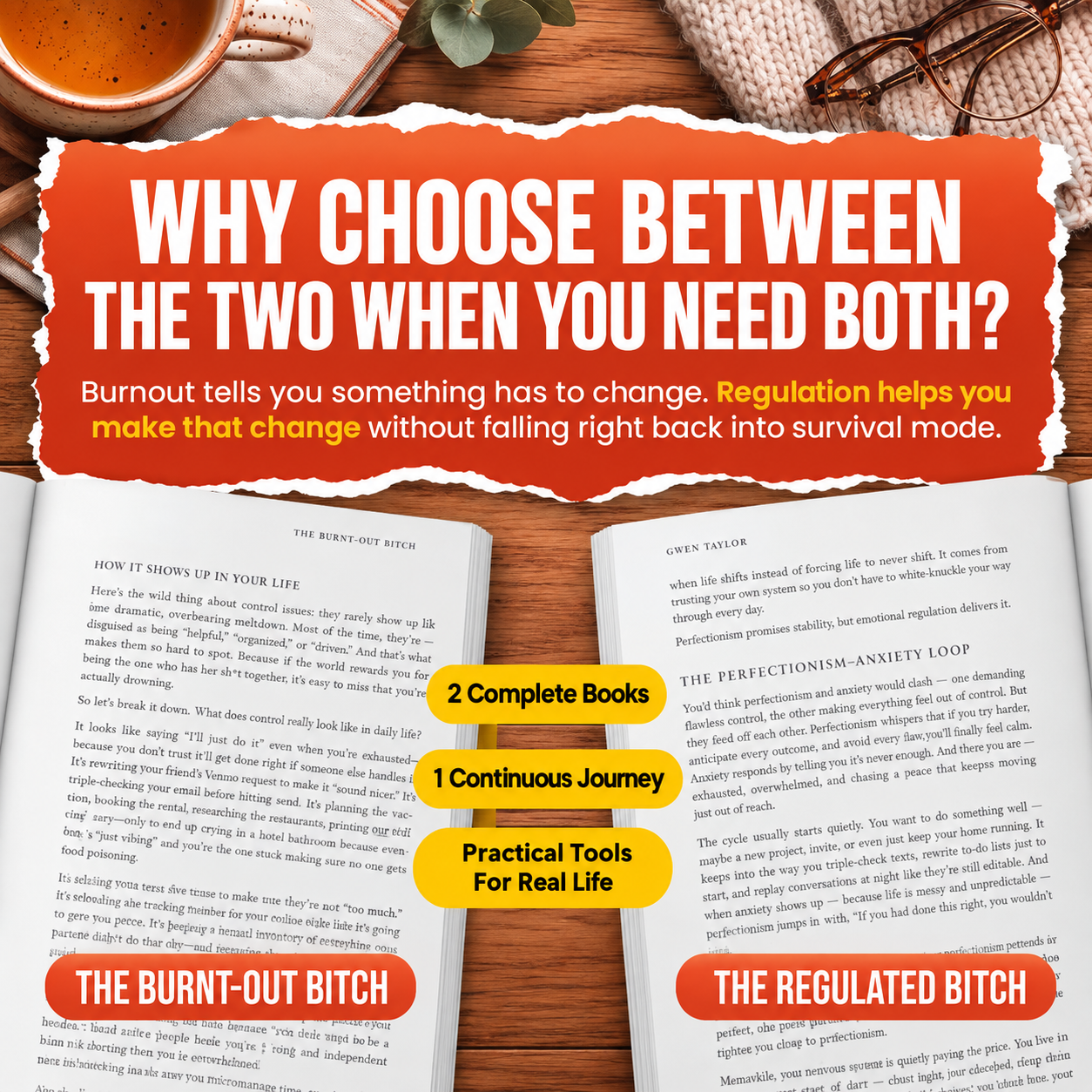 Gwen Taylor Books Facebook ad: Two Books. One Burnout Recovery Roadmap.