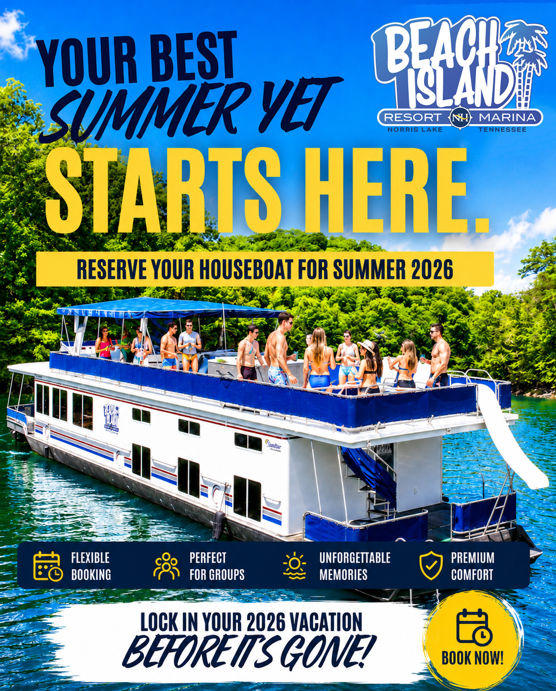 Beach Island Resort and Marina Facebook ad: Escape to Norris Lake