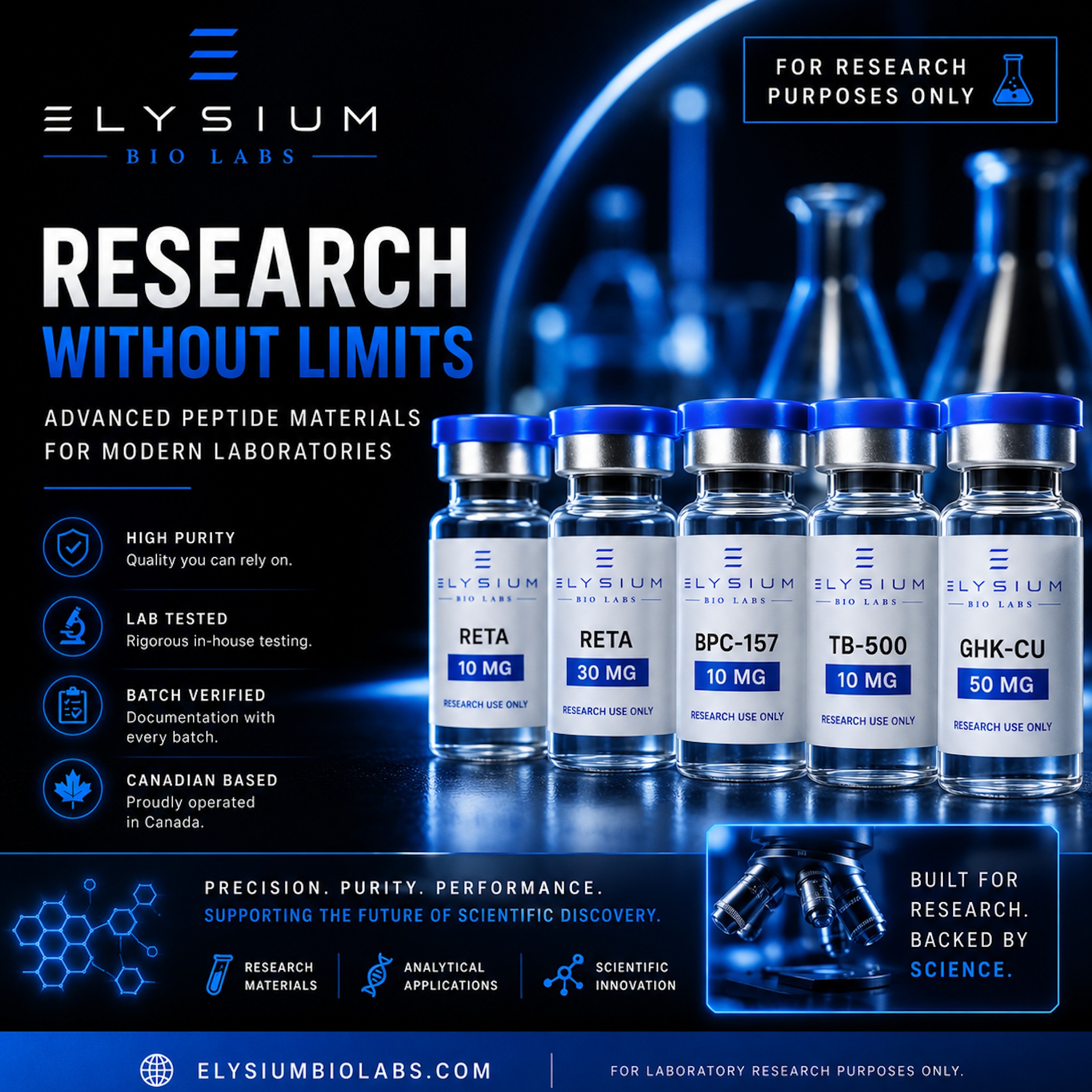 Elysium Bio Labs Facebook ad: Research Peptides in Canada, Documented | Elysium Bio Labs