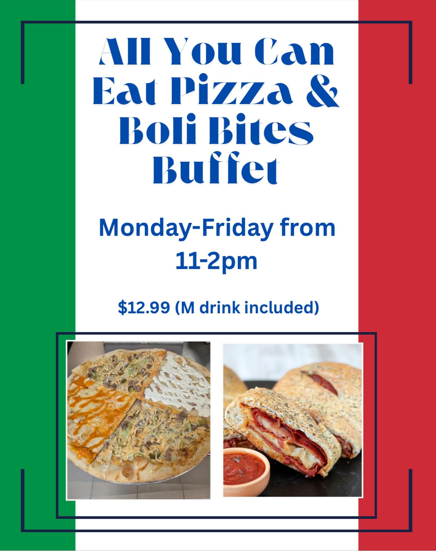 Fratelli Amato A&M Pizza- Cumberland St Facebook ad: Buffet. Is. BACK.
