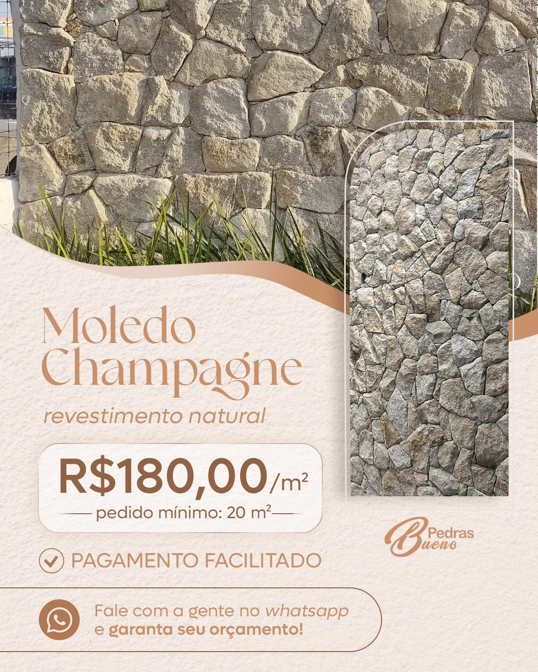 Pedras BUENO Facebook ad: Elegância natural que transforma cada detalhe.