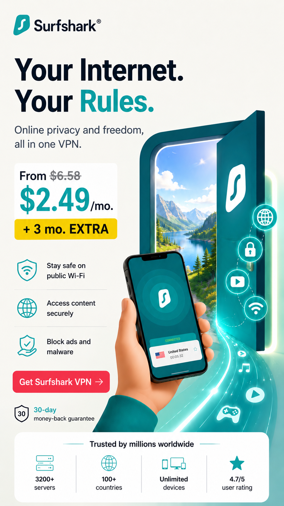 VPN Offers Facebook ad: 88% OFF + 3 Months Free