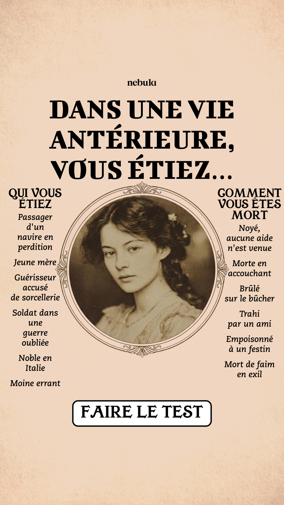 Nebula: Past Life Power Reading Facebook ad: Fais le test ➝