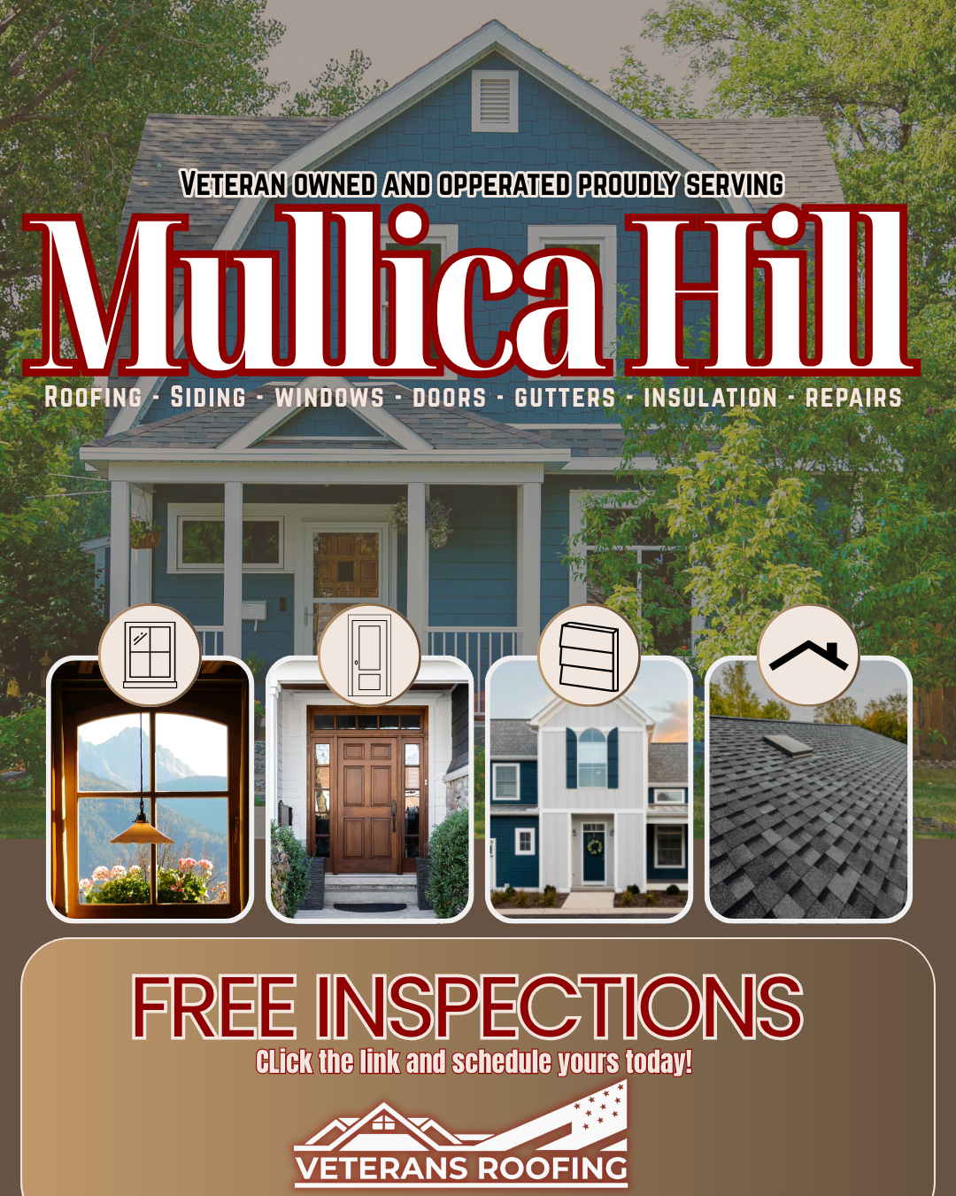 Veterans Roofing Facebook ad: Mullica Hill homeowners, your exterior is your first…